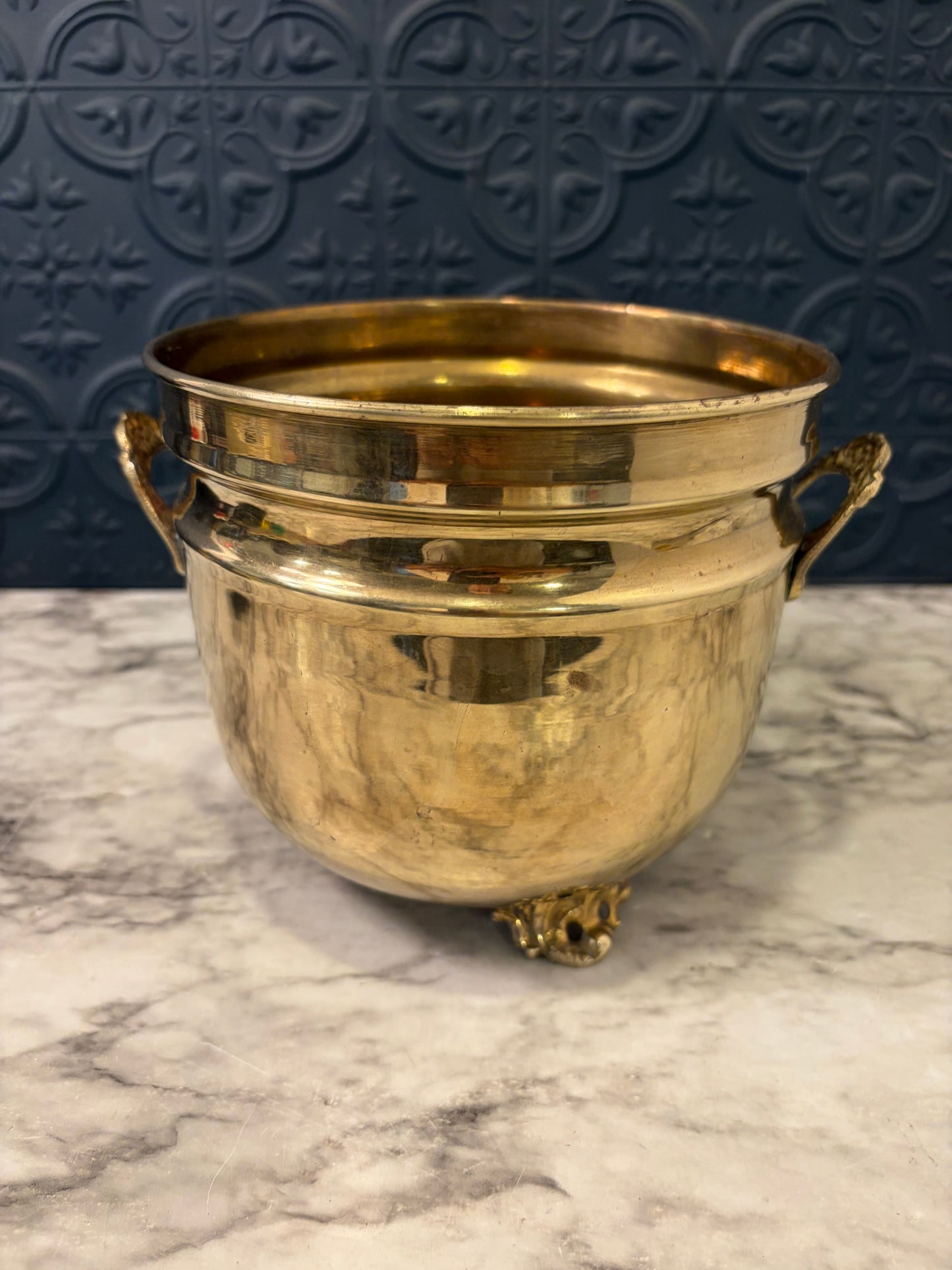 Brass Pot with Handles and Feet 6"