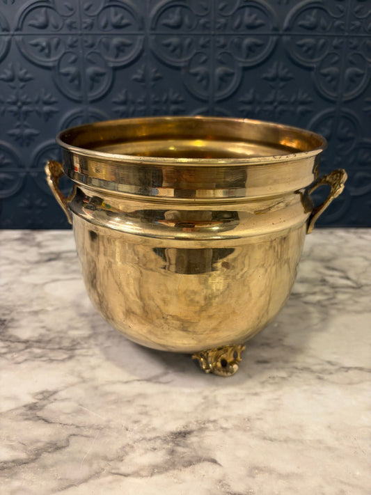 Brass Pot with Handles and Feet 6"