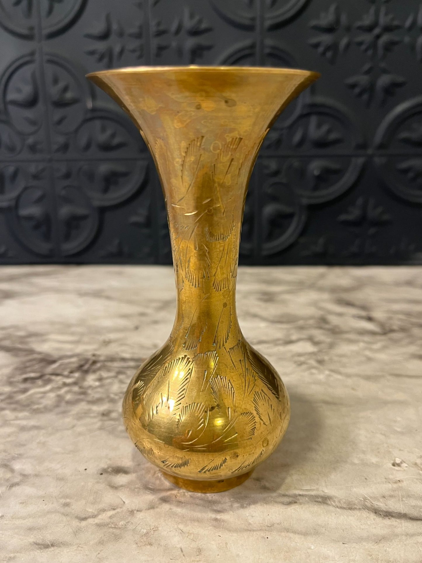 Small Brass Etched Vase