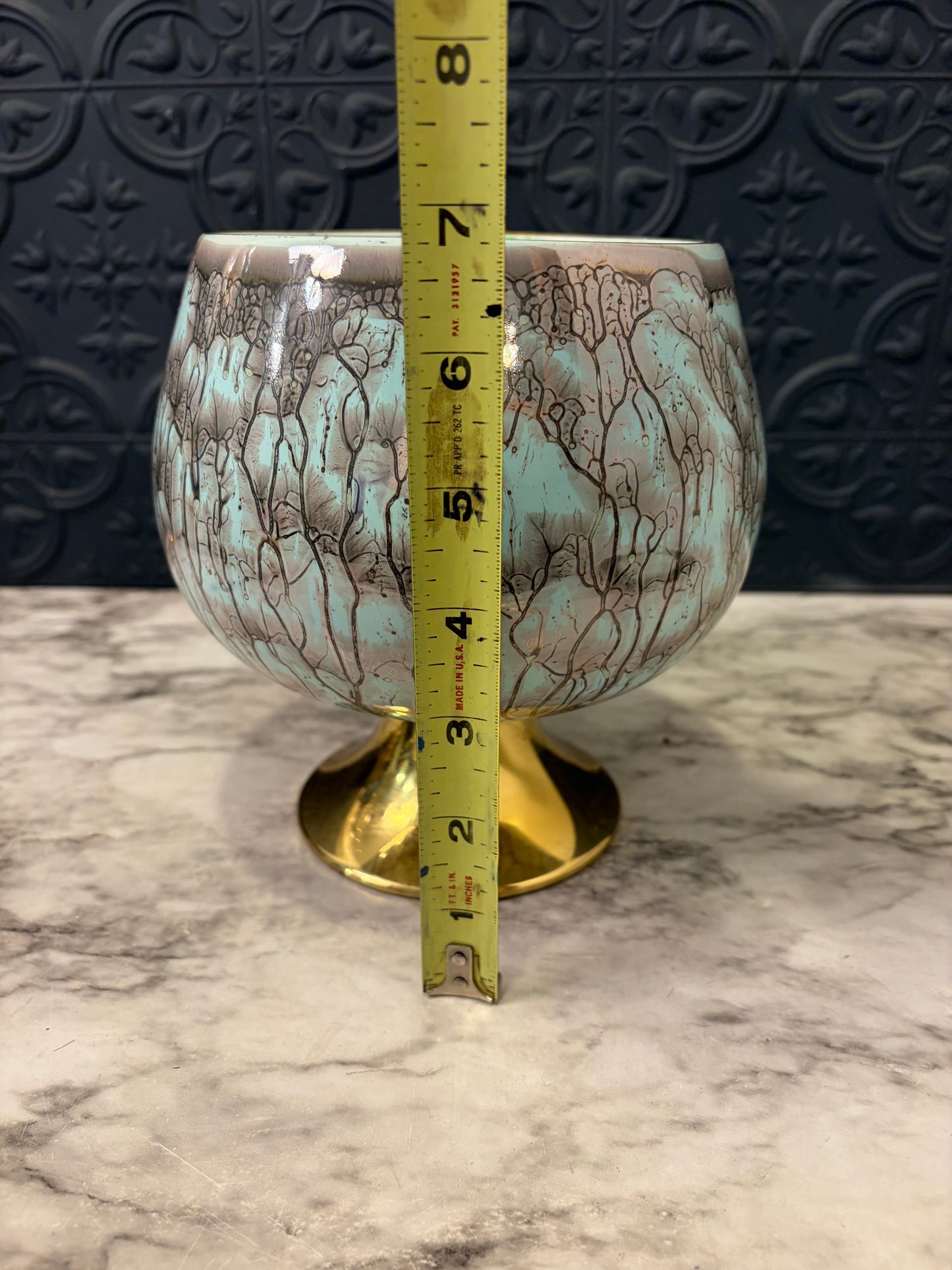 Delft Turquoise and Gold Pedestal Bowl