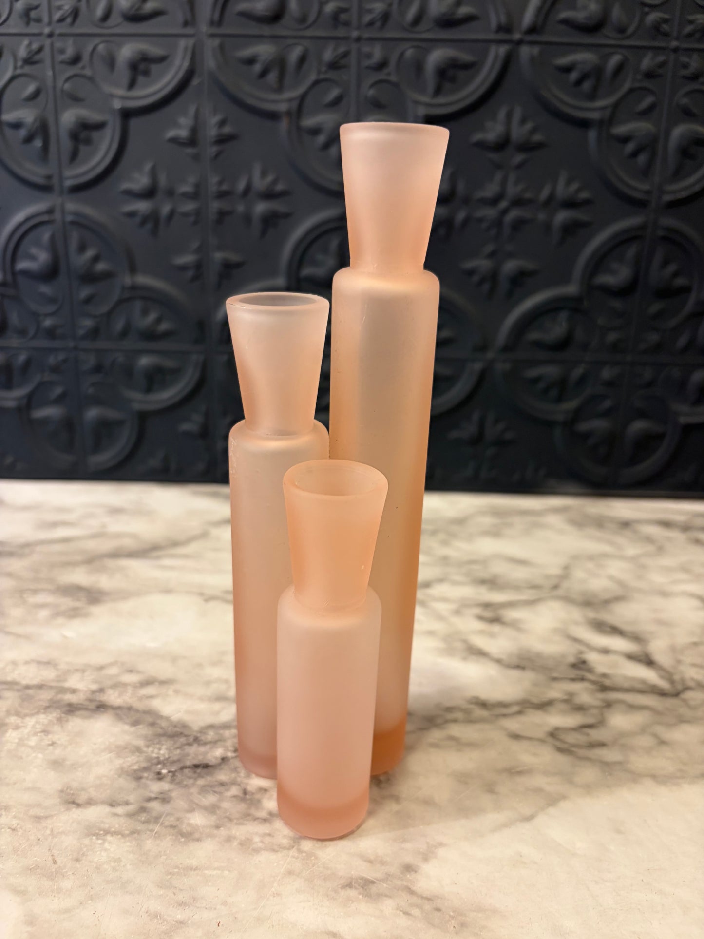 Napco Pink Satin Glass Triple Bud Vase