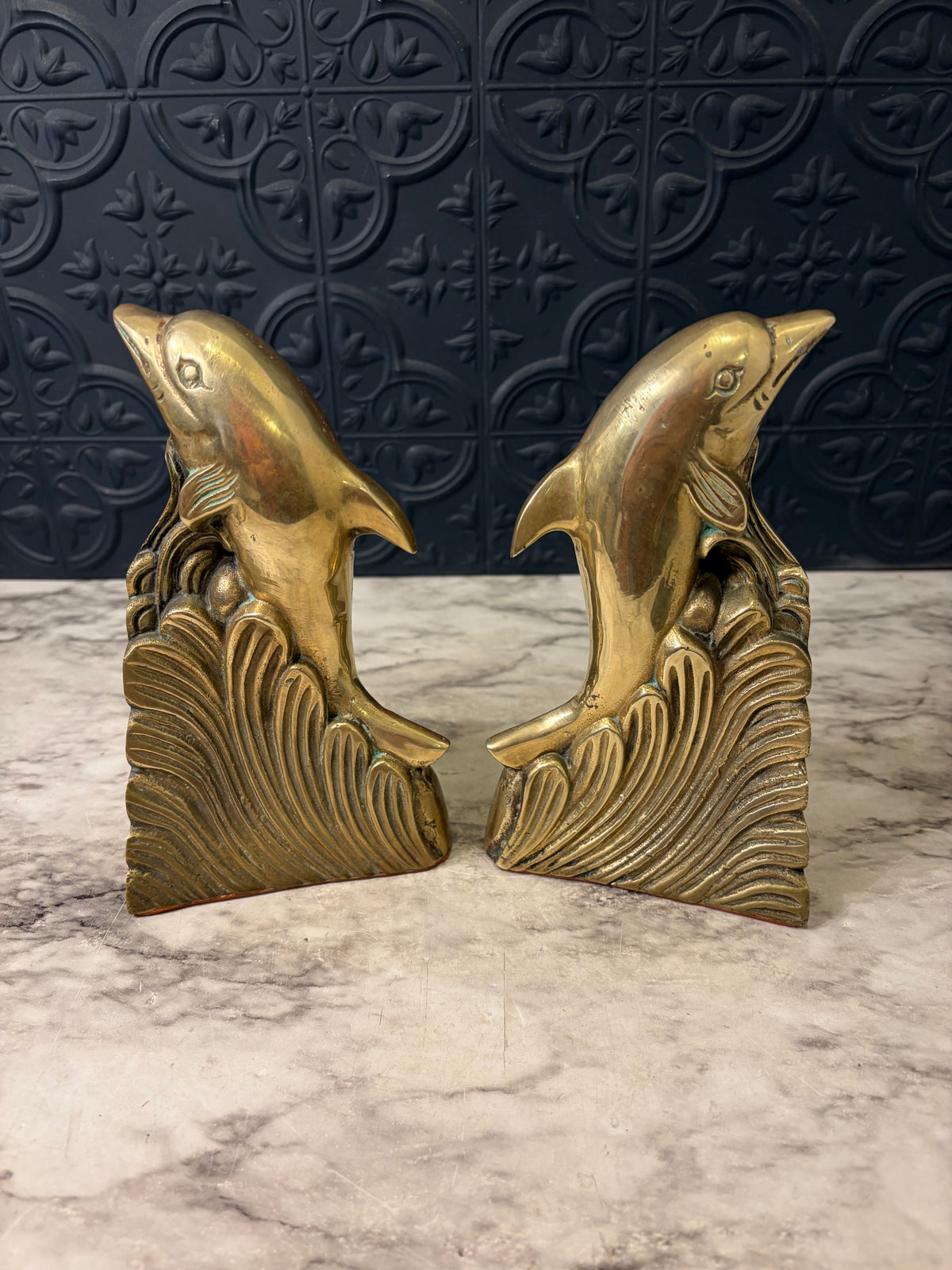 Brass Dolphin Bookends
