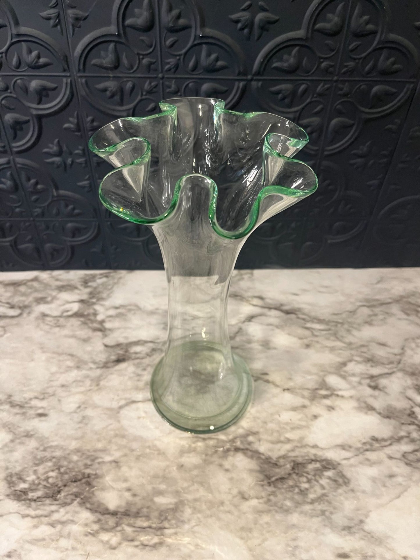 Ruffled Glass Vase Light Green