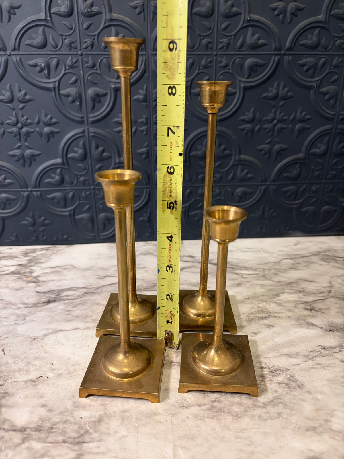 Skinny Brass Candlesticks x4 Square Base