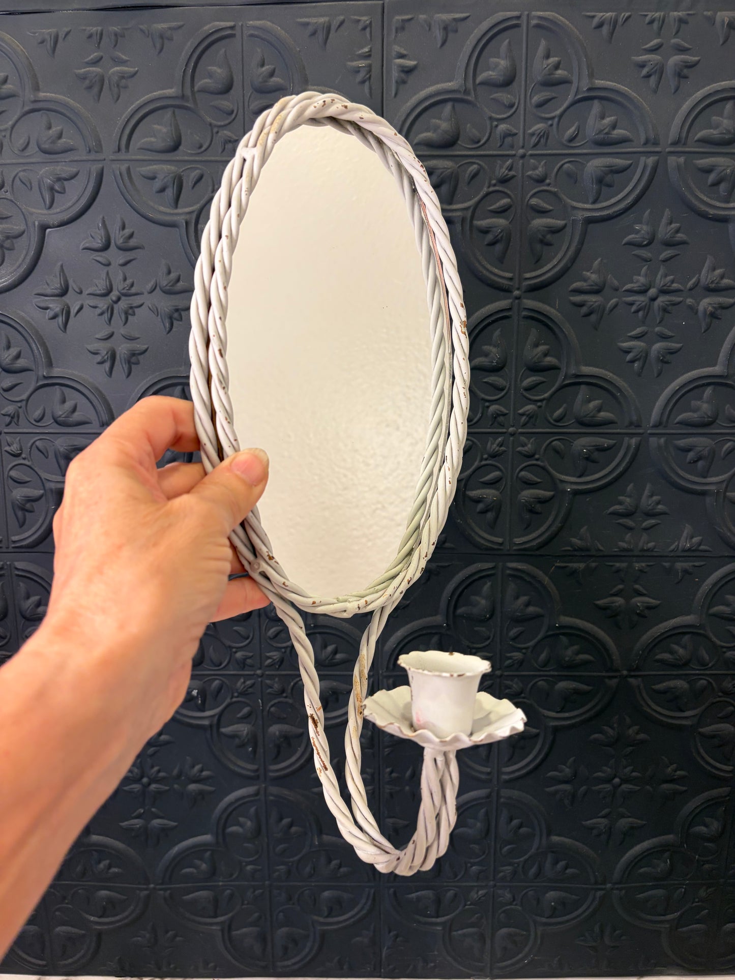 White Twisted Metal Mirror Sconce