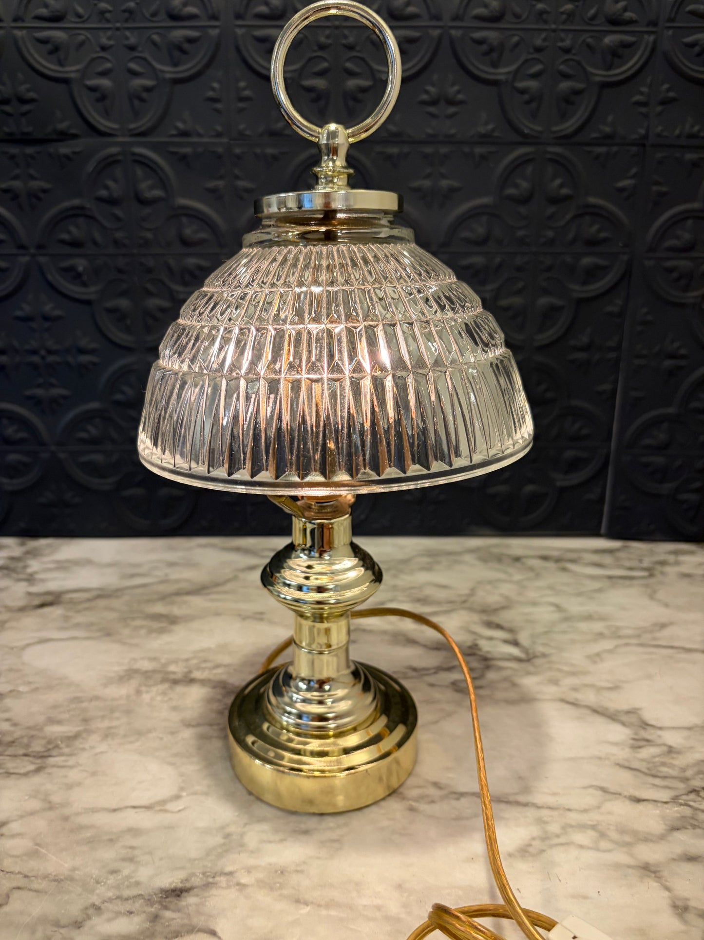 Small Gold tone and Glass Lamp with Ring