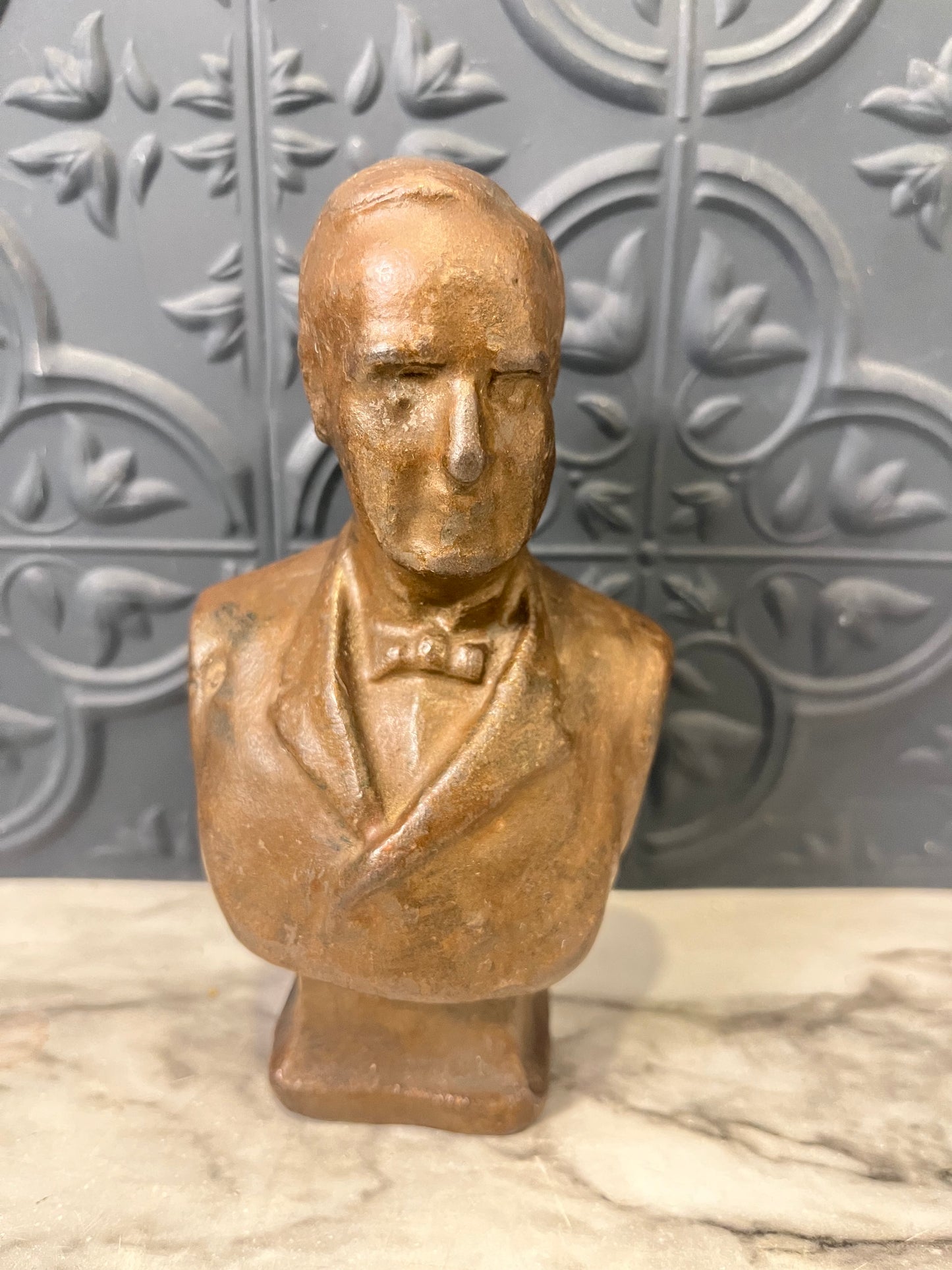 Bronze Colored Bust of Man with Bowtie