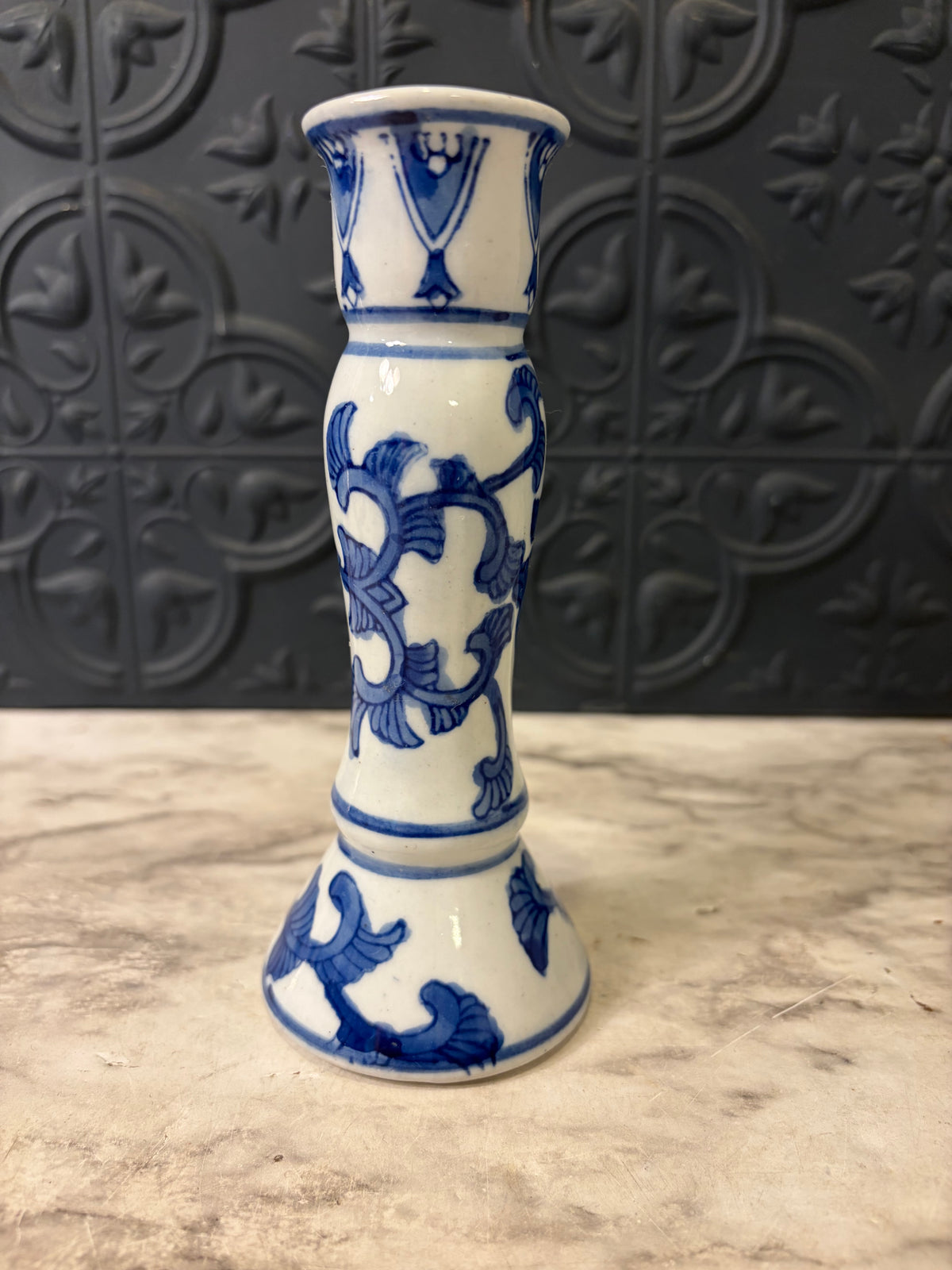 Blue and White Porcelain Candle Holder 5.5"