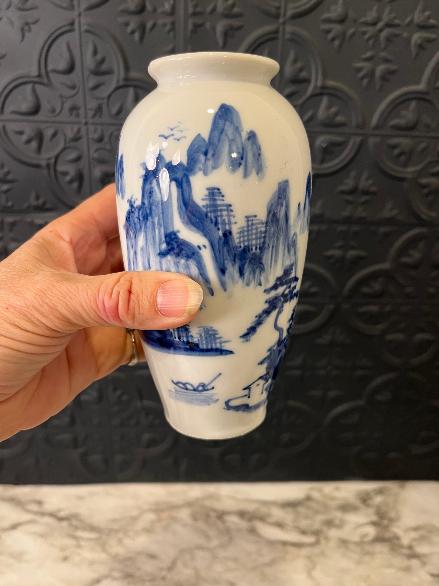 Small Blue and White Vase with Mountains