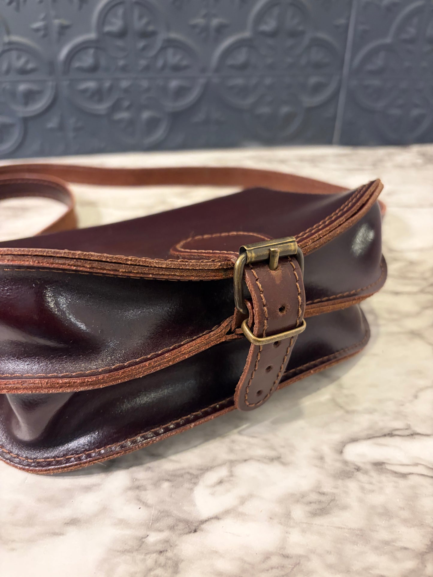 Brown Leather Crossbody with Buckle
