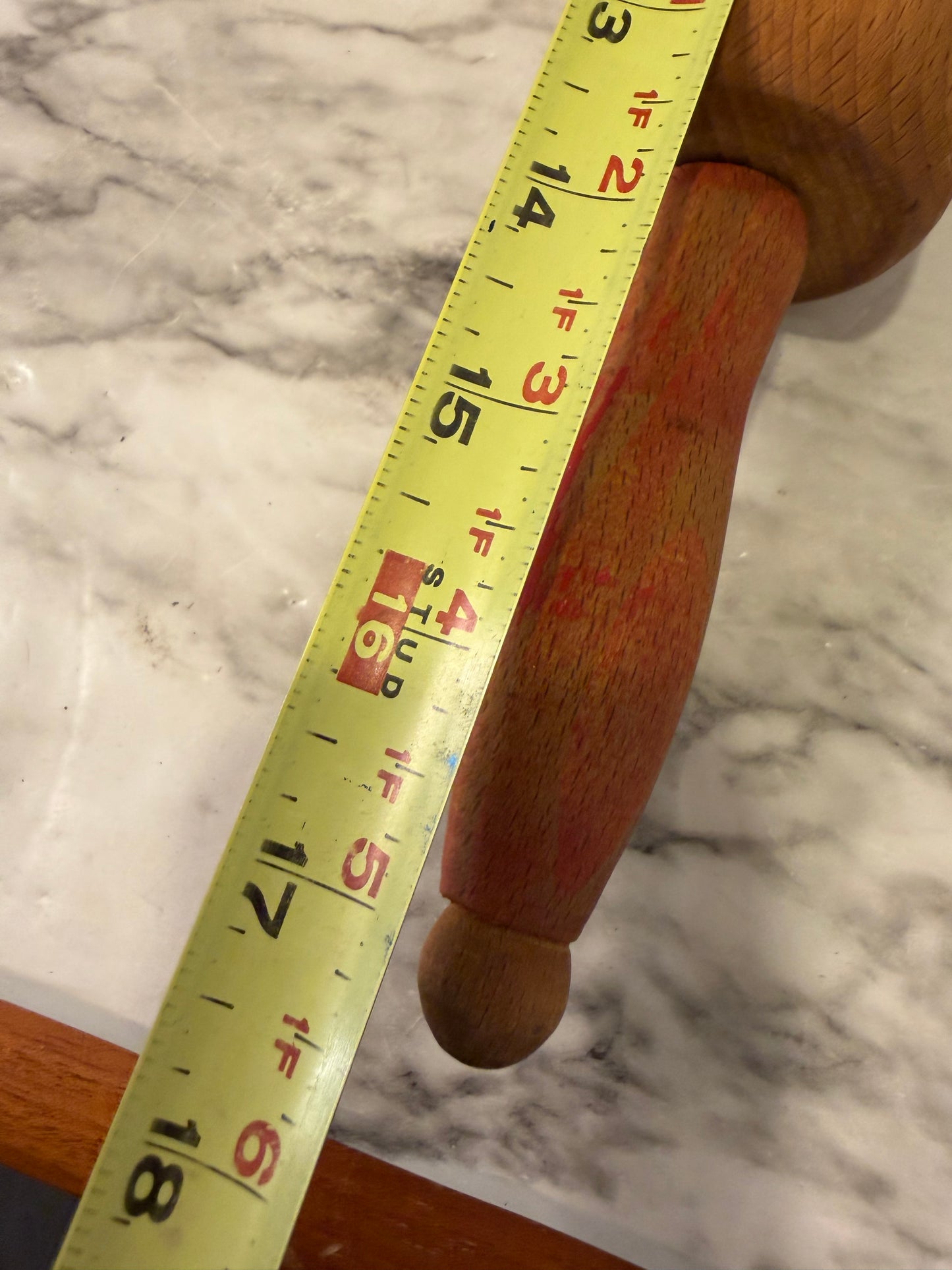 Wooden Rolling Pin with Faded Red Handle