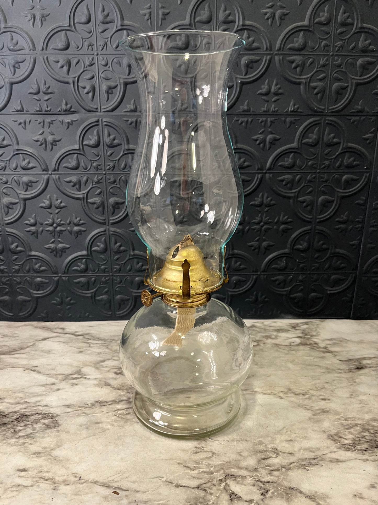 Clear Glass Oil Lamp 13.75"