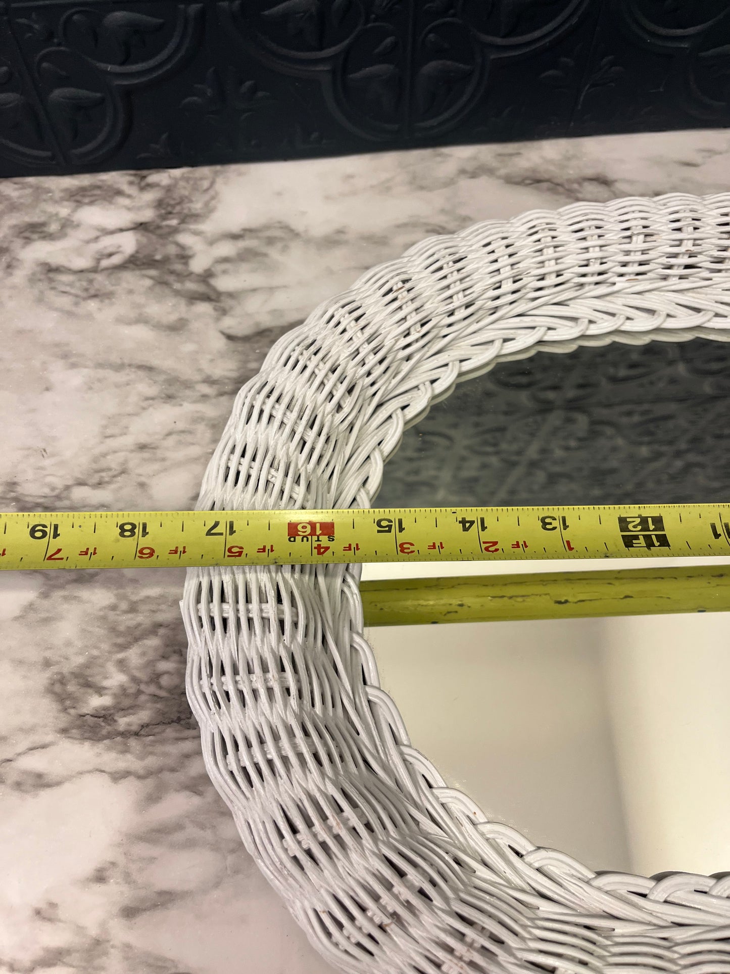 Oval White Wicker Mirror 17.5"