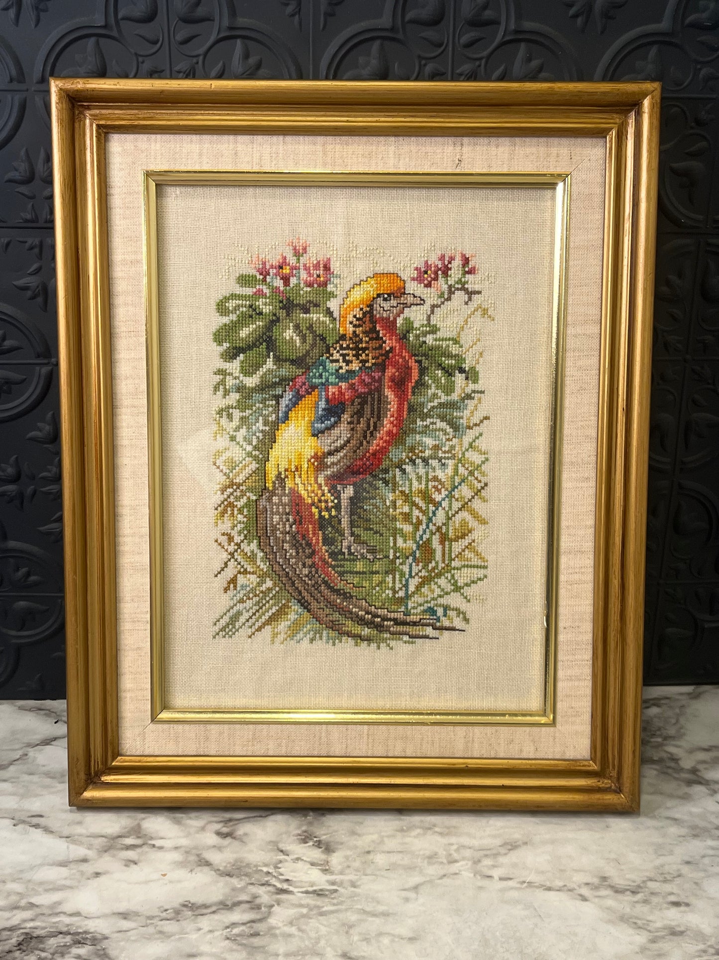 Cross Stitch of Pheasant Framed