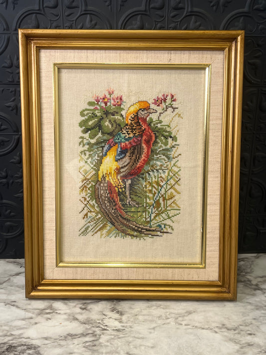 Cross Stitch of Pheasant Framed