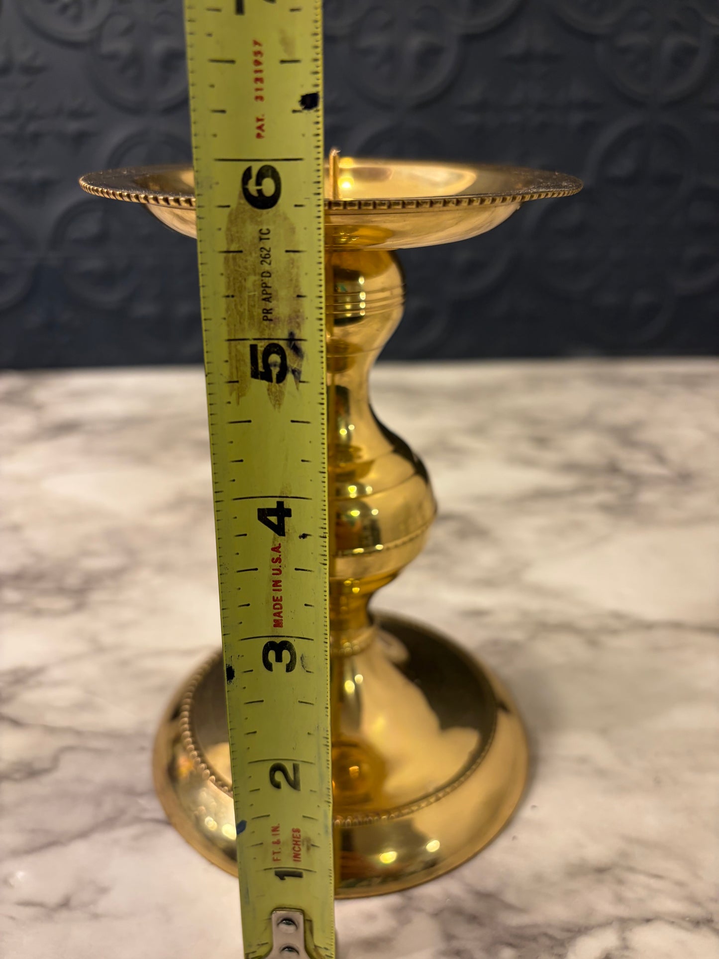 5.75 Brass Pillar Candle Holder With Rope Detail