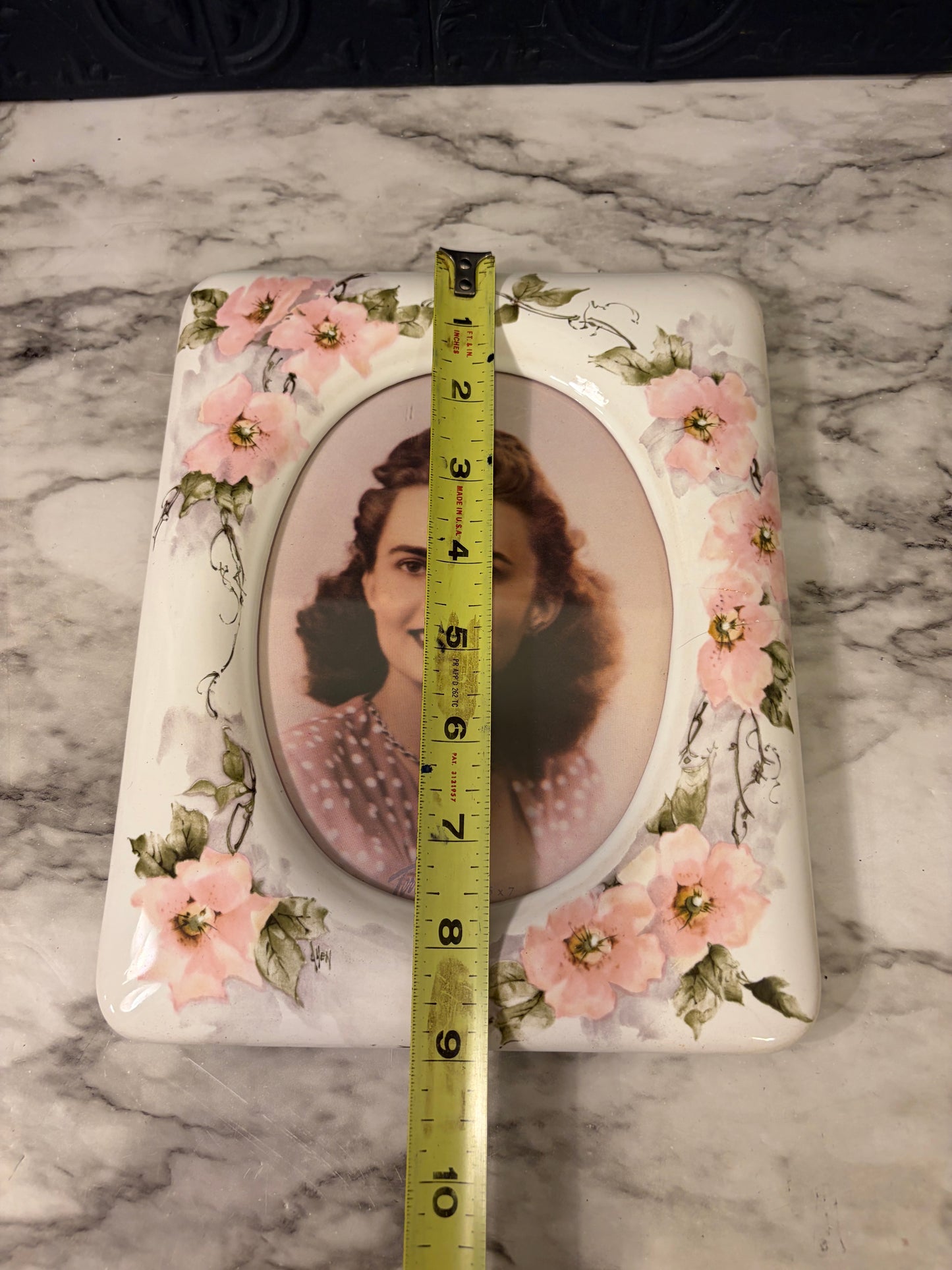 Ceramic Frame with Pink Flowers