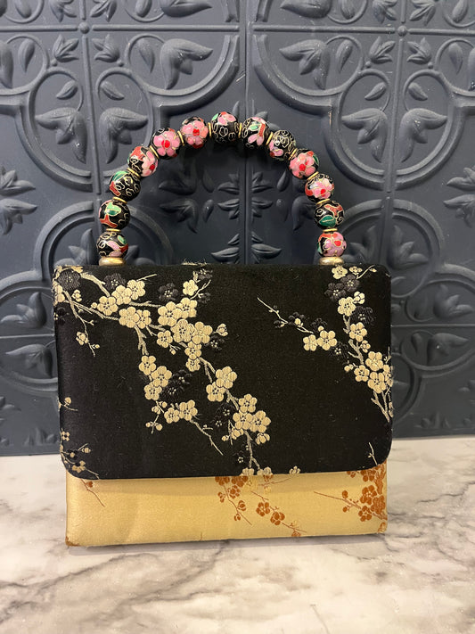 Silk Handbag with Cloisonne Beaded Handle