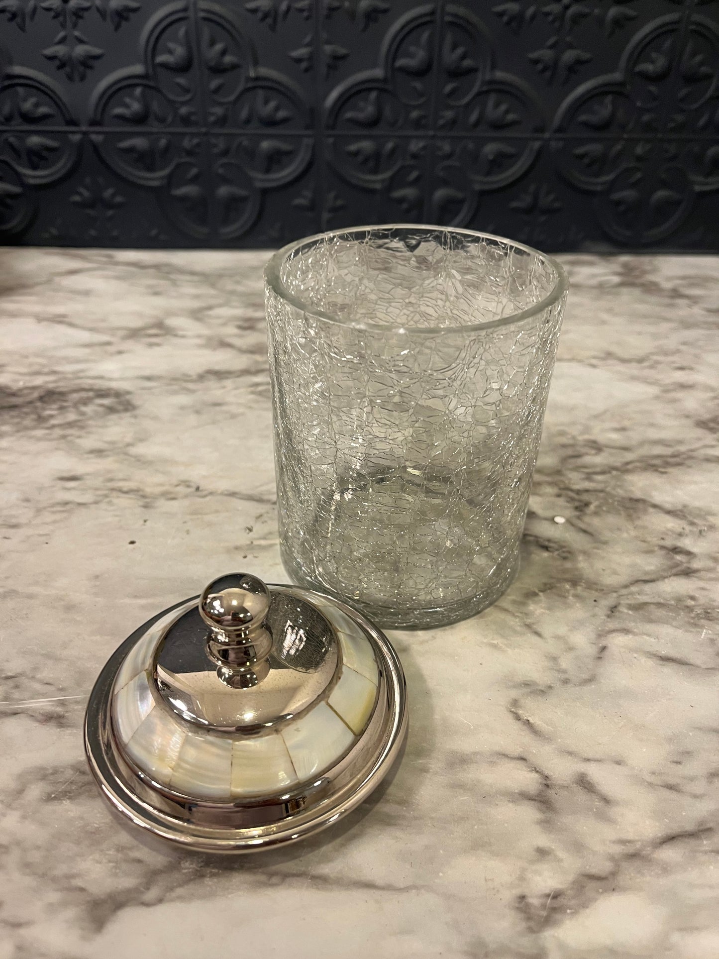 Crackle Glass Canister with mop lid
