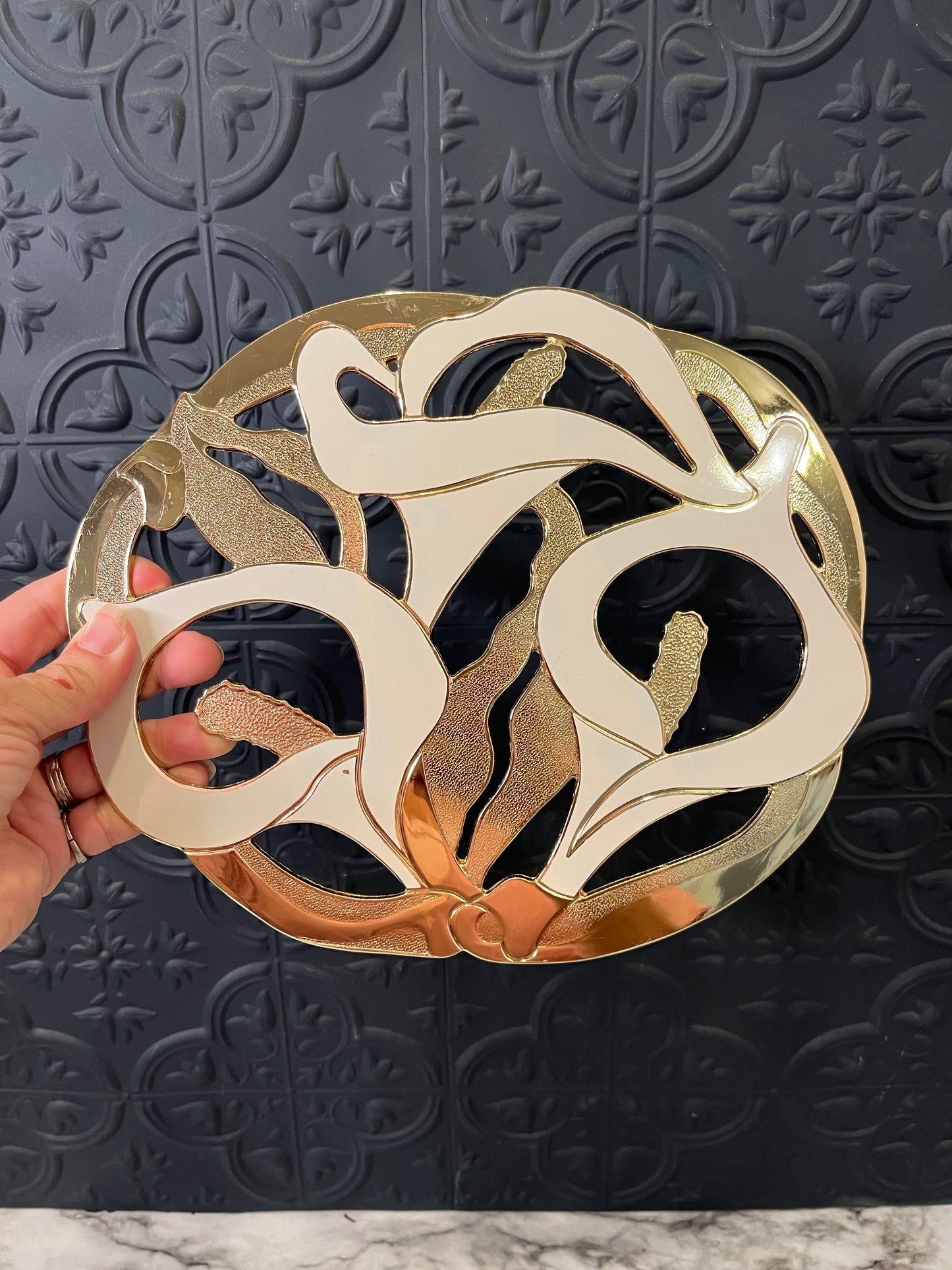 Brass and Enamel Calla Lilly Trivet