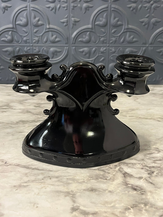 Black glass LE Smith double candle holder - AS IS