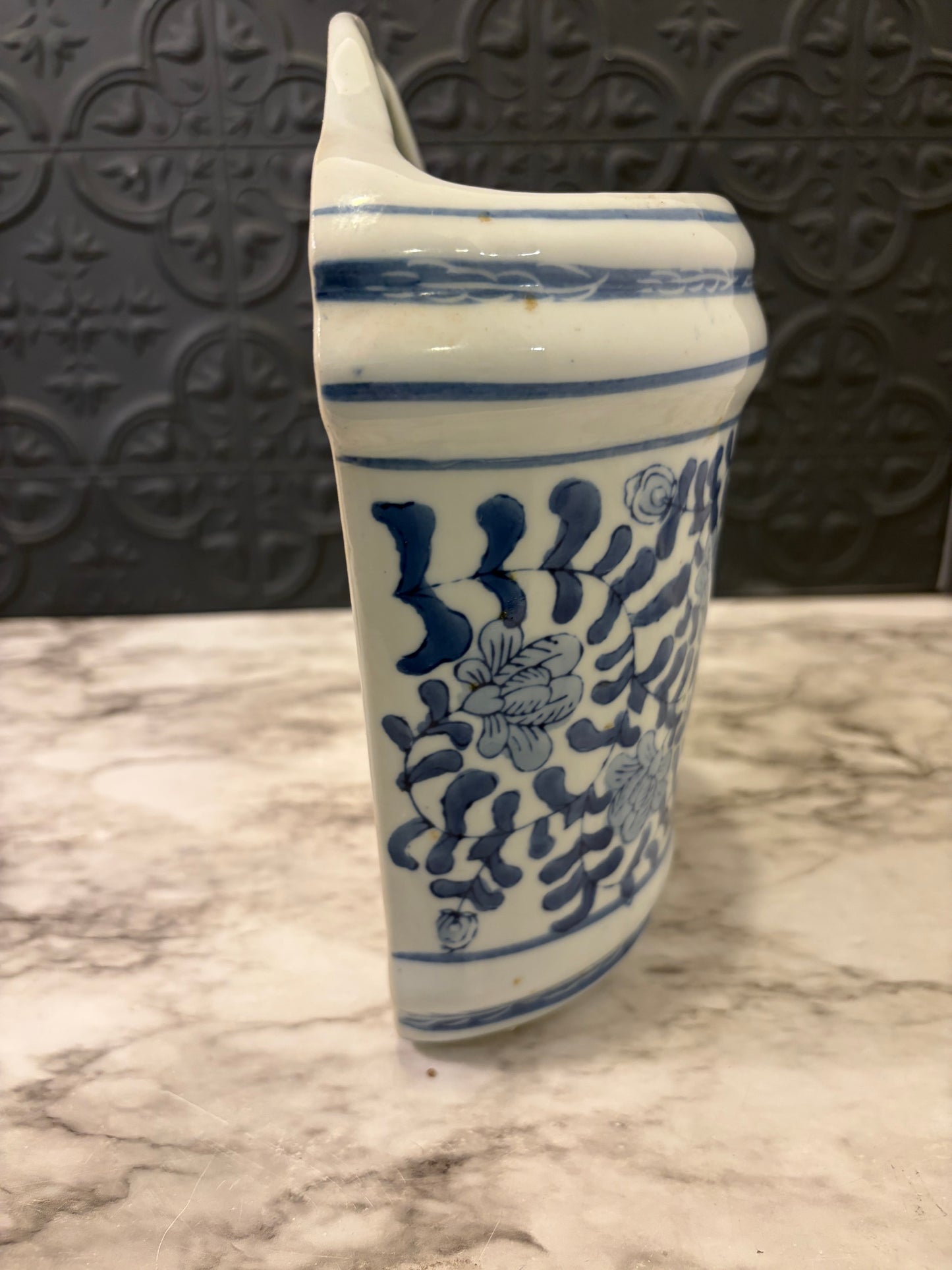 Blue and White Ceramic Wall Pocket