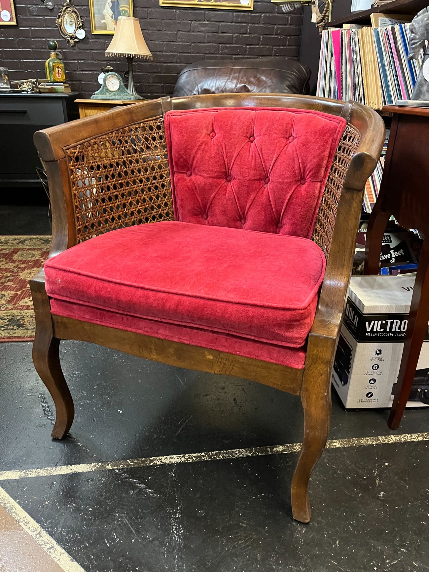 Red Velvet and Cane Chair