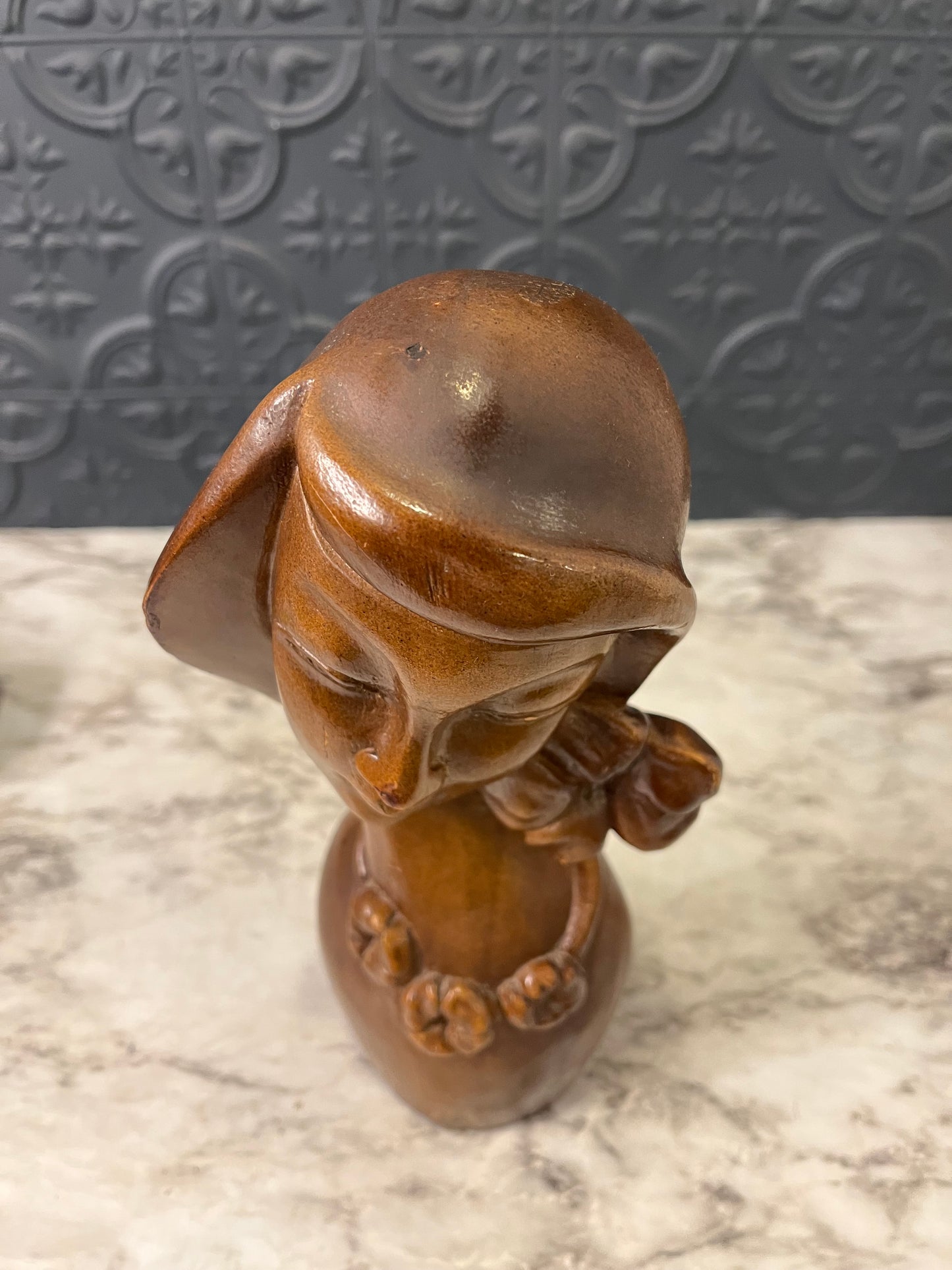 Wooden Carved Madonna Head With Lei