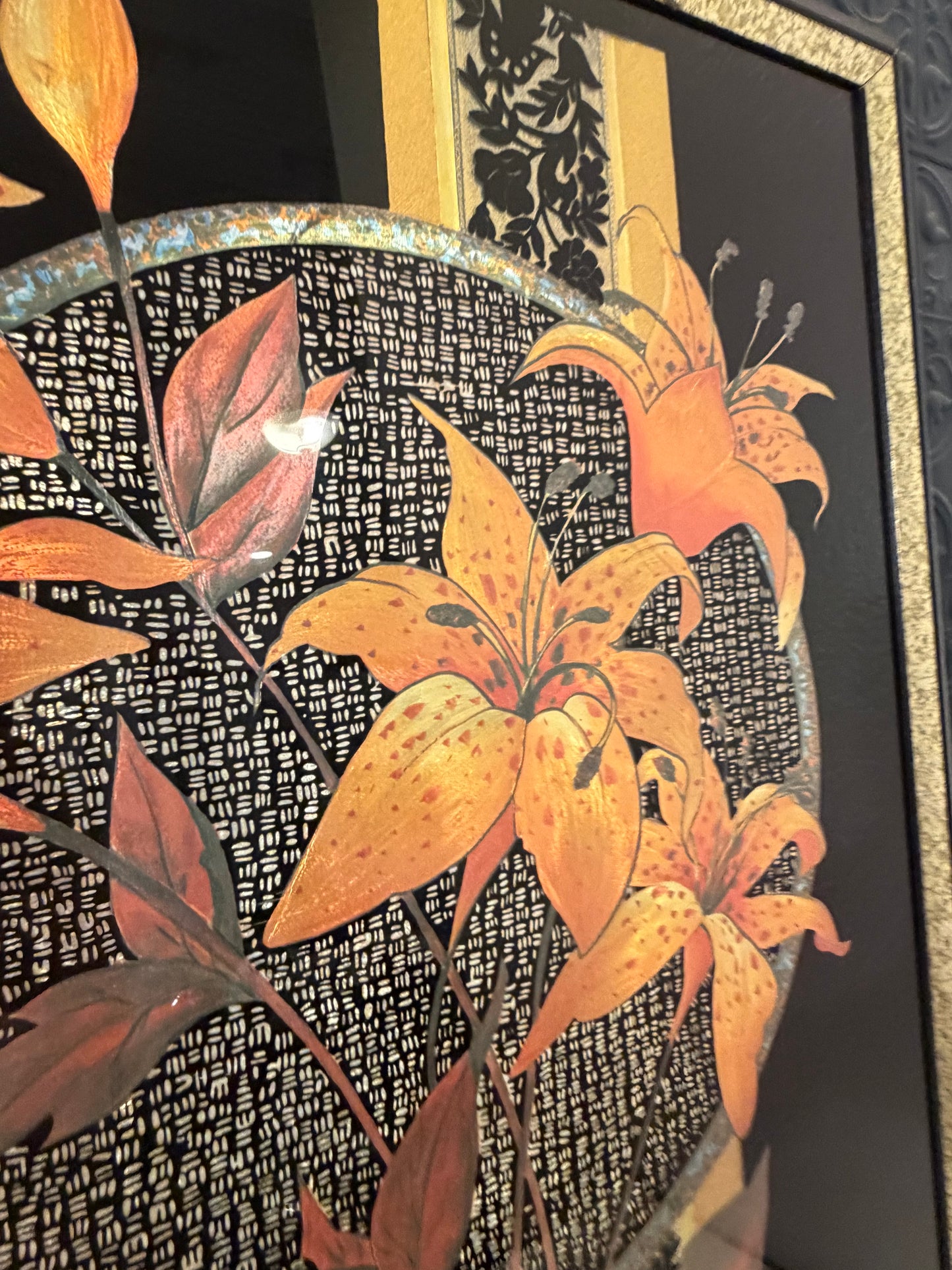 Reverse Foil Painting of Lilies
