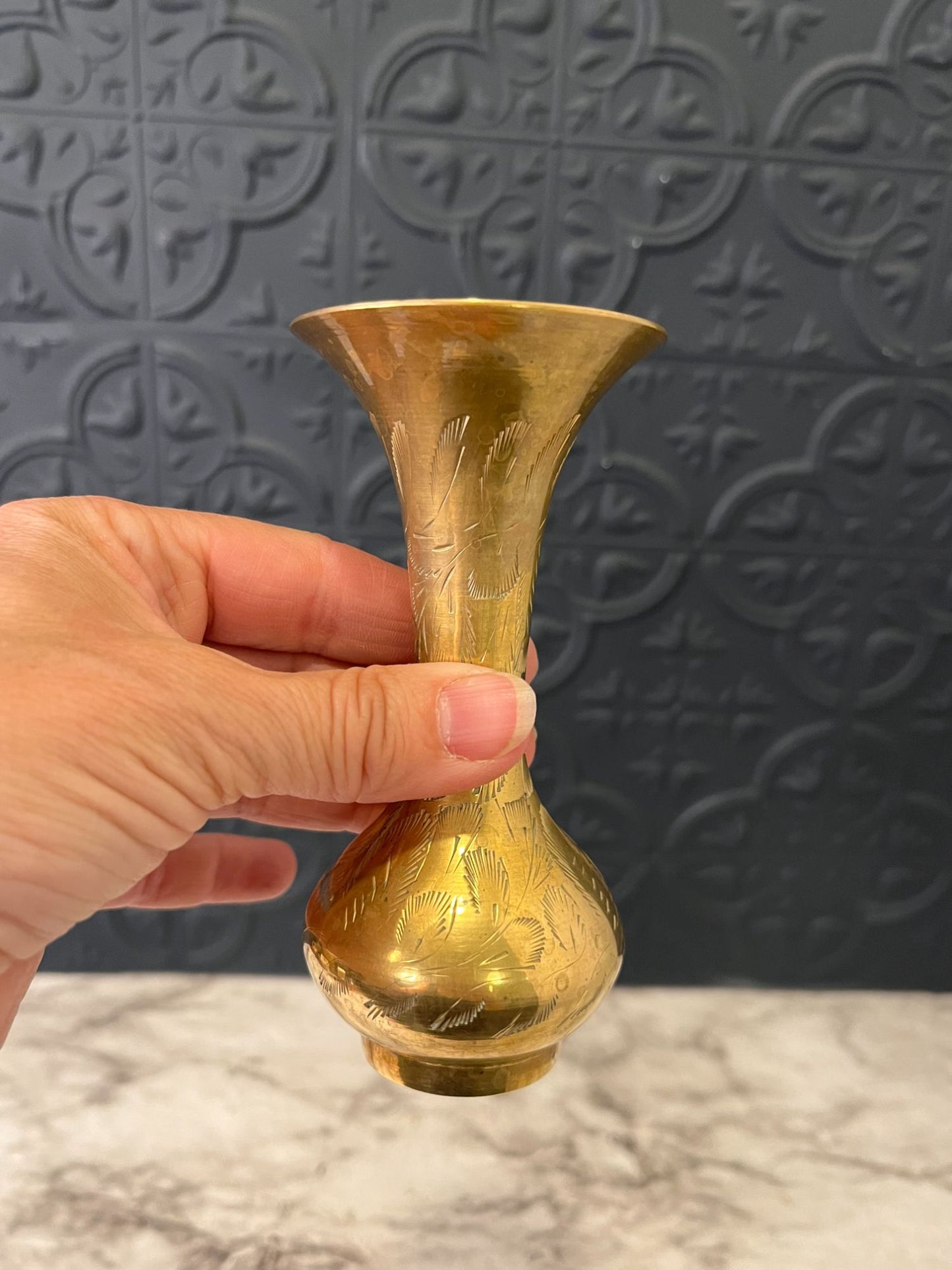 Small Brass Etched Vase