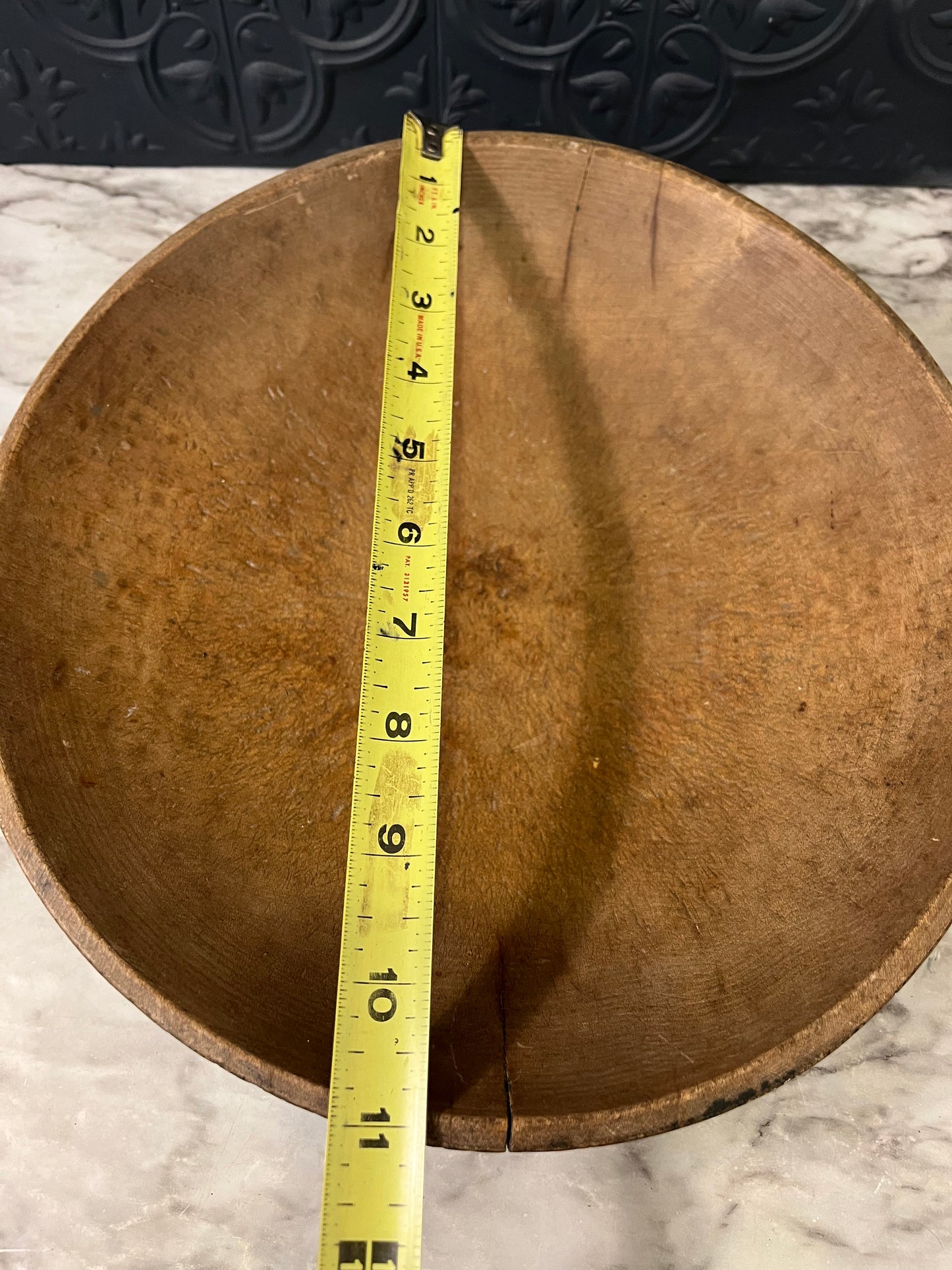 Wood bowl with distressed green bottom
