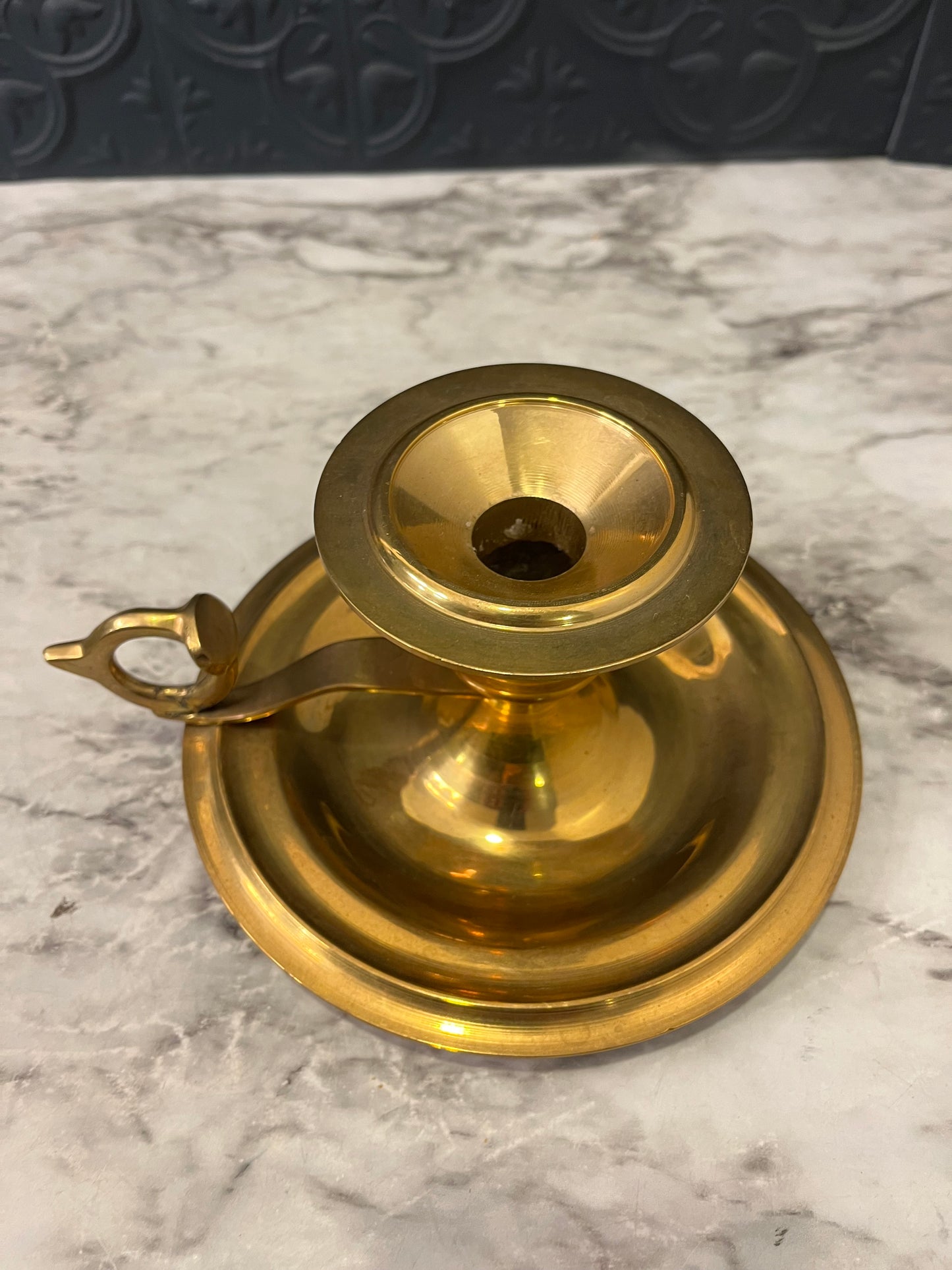 Heavy Brass Chamberstick Candle Holder 3.75"