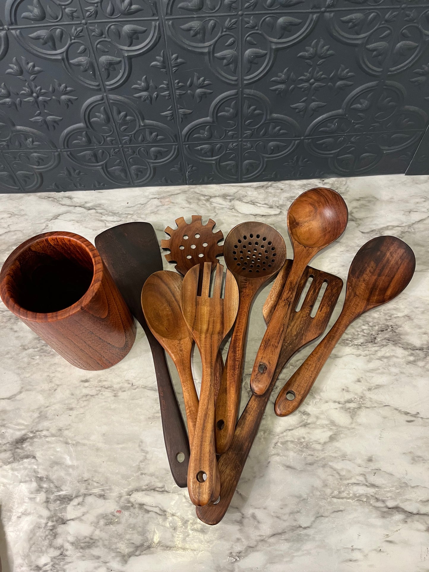 Wood Utensils in Wood Cylinder