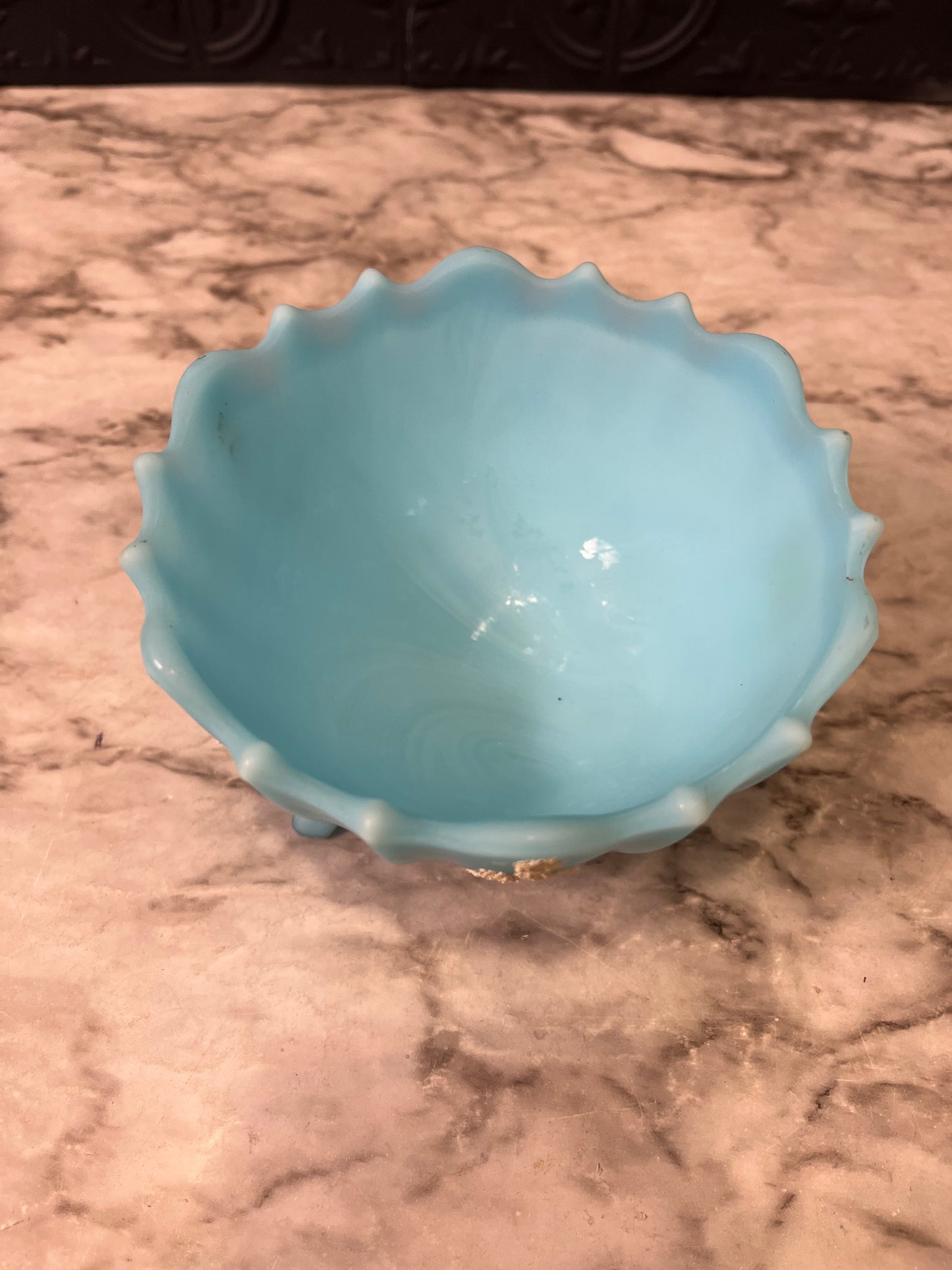 Westmorland Blue Satin Slag Glass Footed bowl