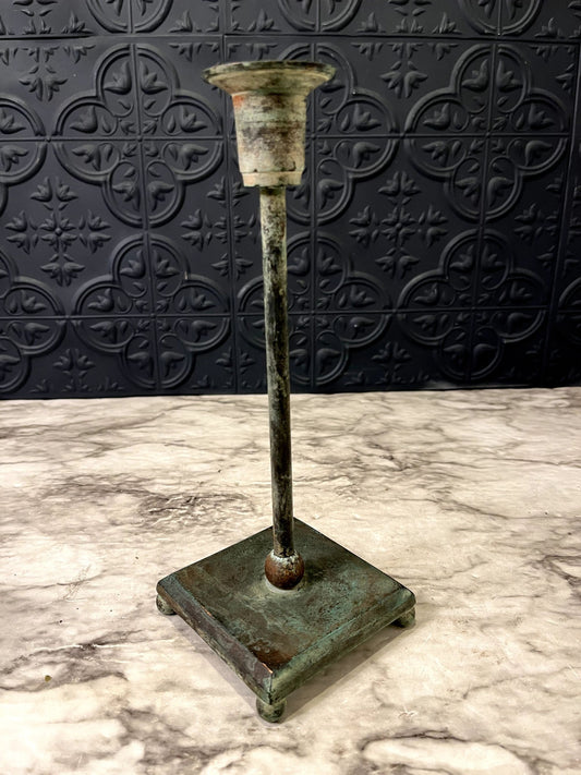 Brass Candle Holder Blue Patina