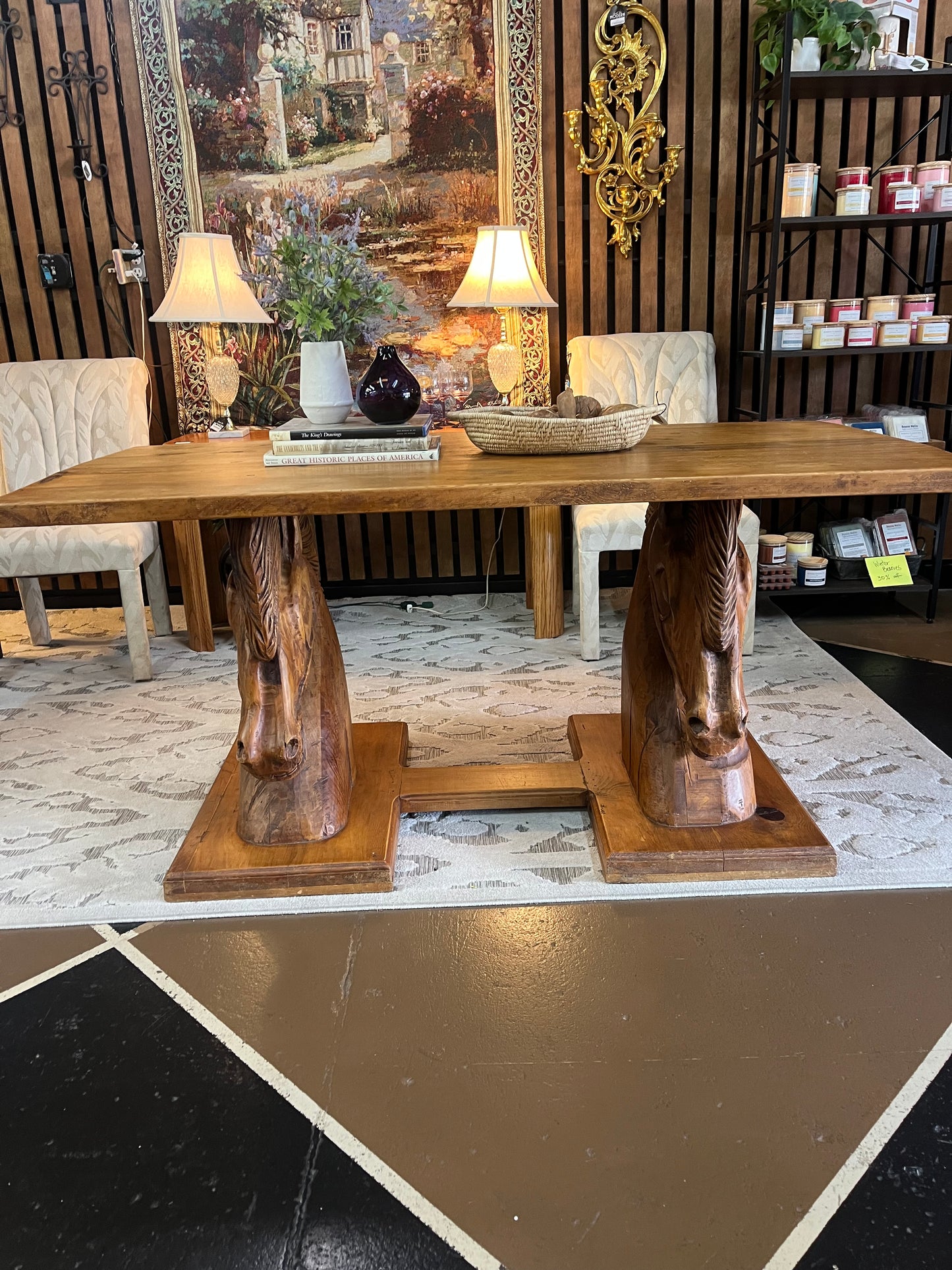 Wood Carved Horse Head Table