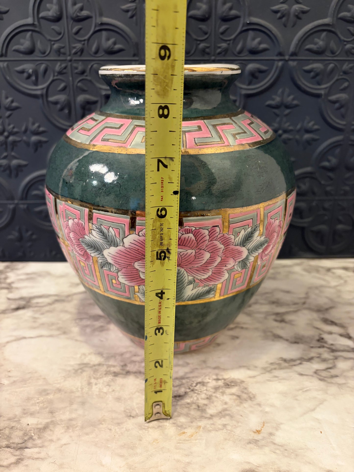 Chinoiserie Green and Pink Vase