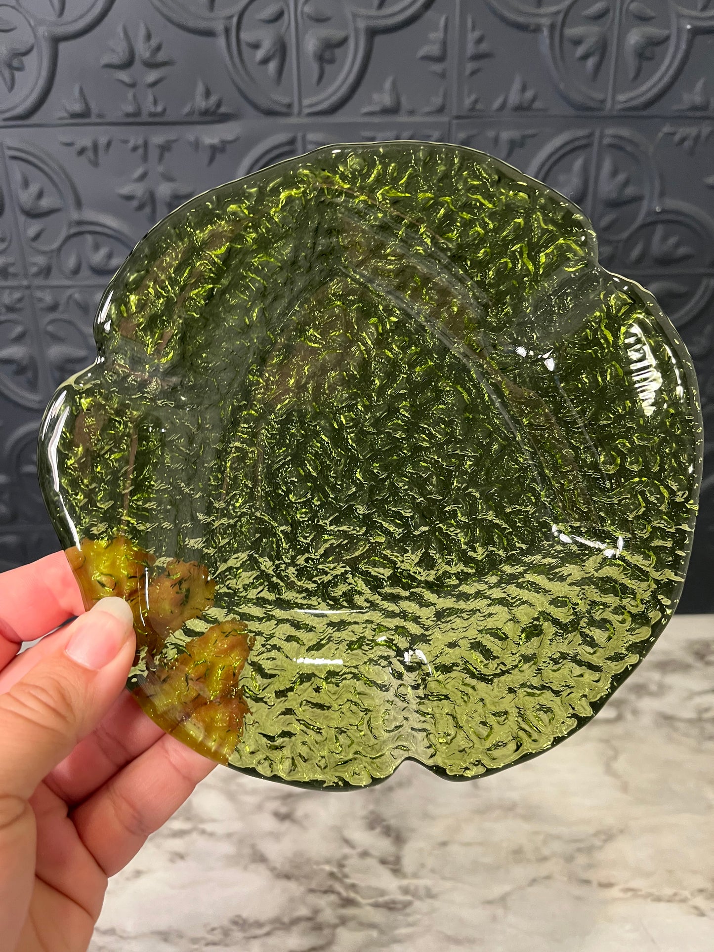 Green Glass Crinkle Ashtray