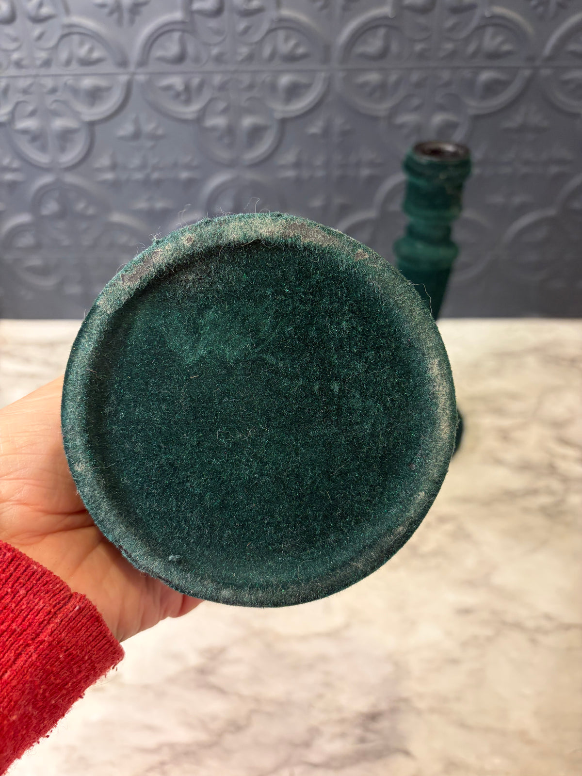 Green Velvet Flocked Candle holder Set of 2