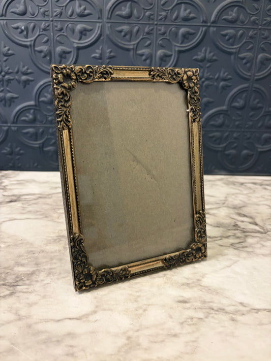 Vintage Bronze Tone Metal Frame with Flower Corners