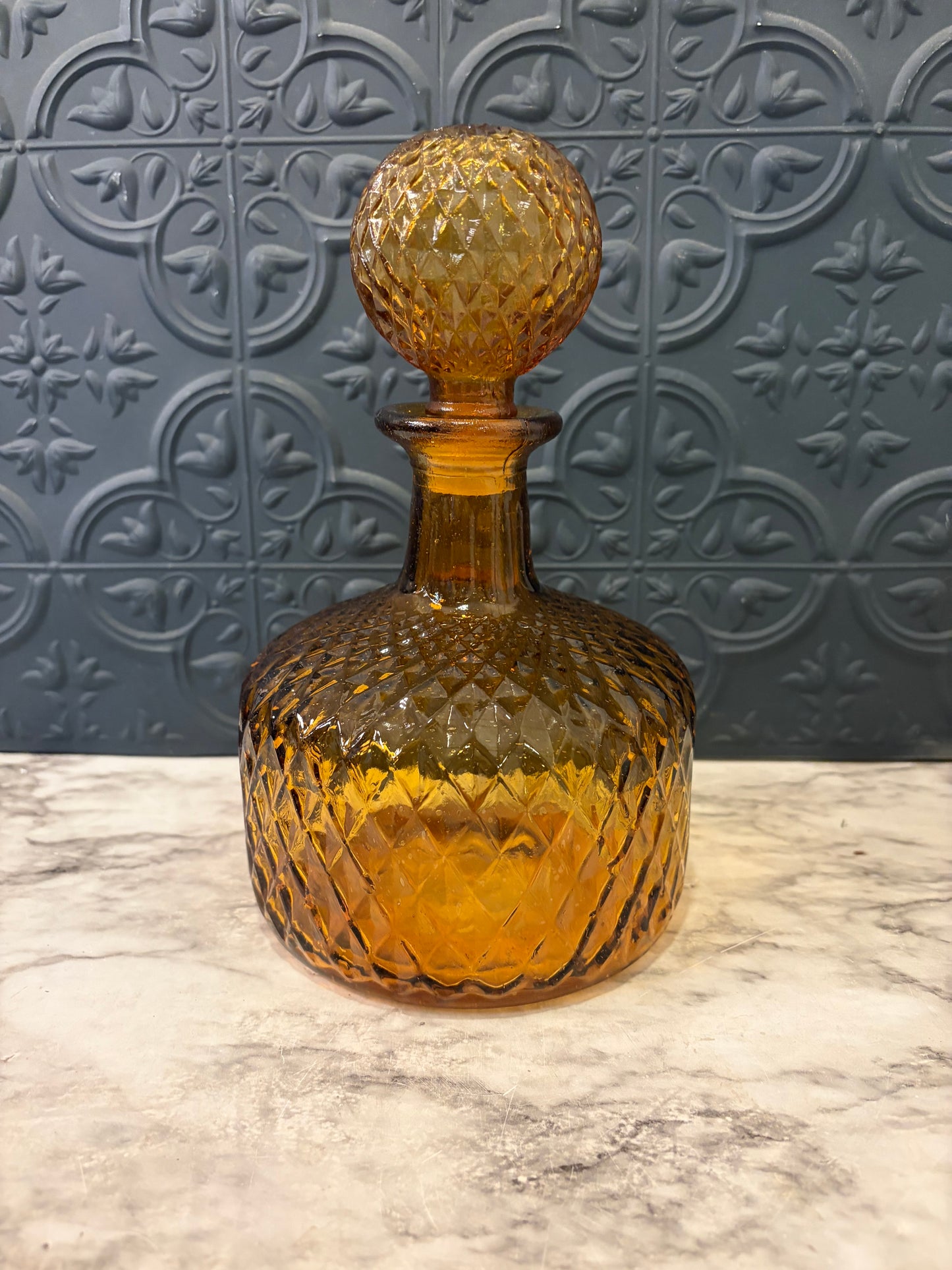 Amber Glass Diamond Cut Empoli Decanter