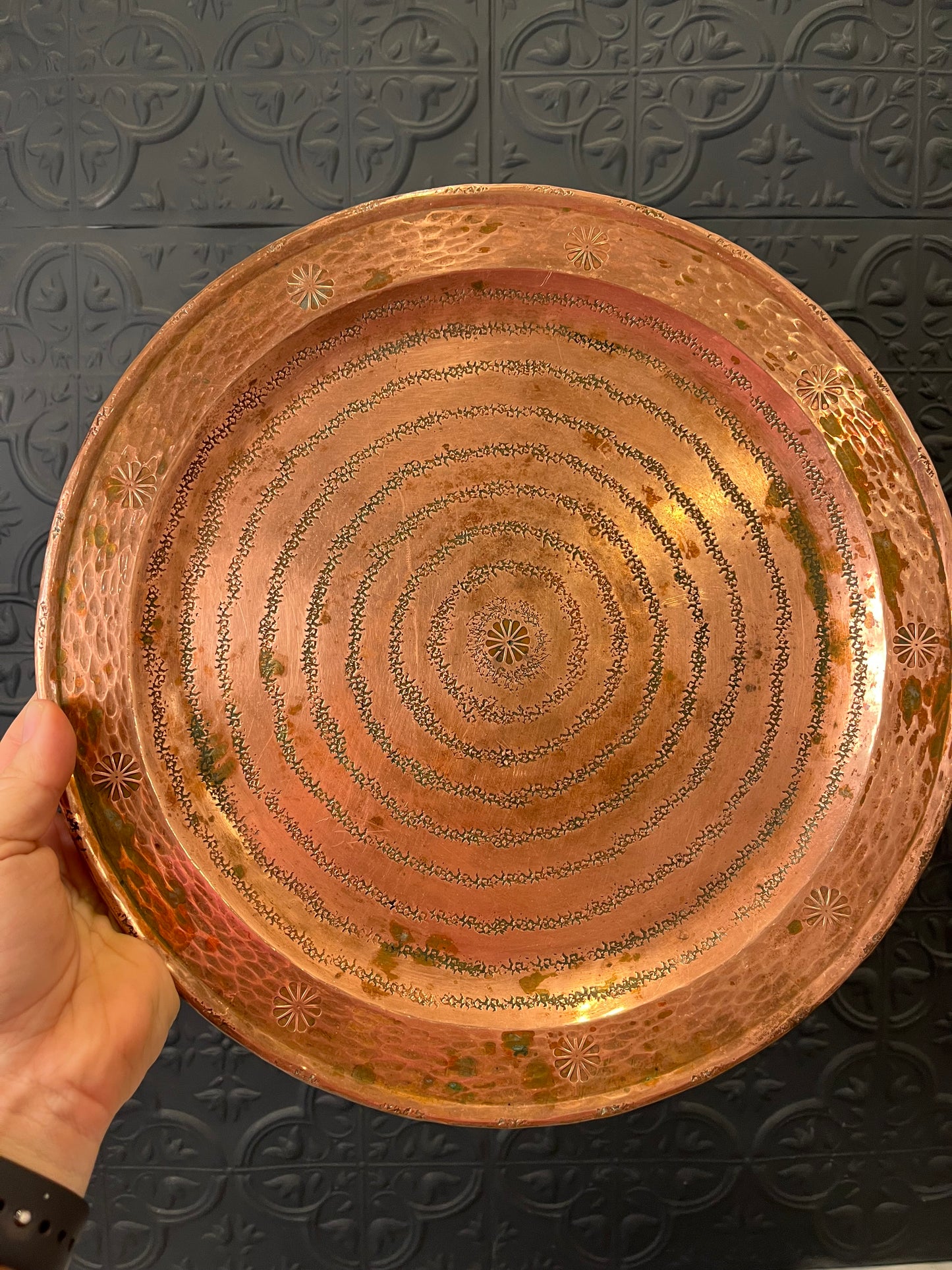 Hammered Copper Round 12" Tray