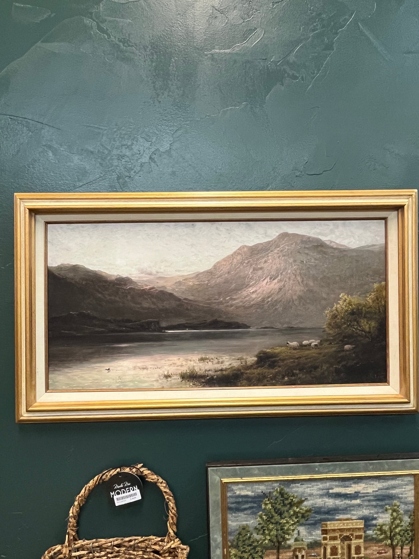 Cream and Gold Frame with Sheep Landscape