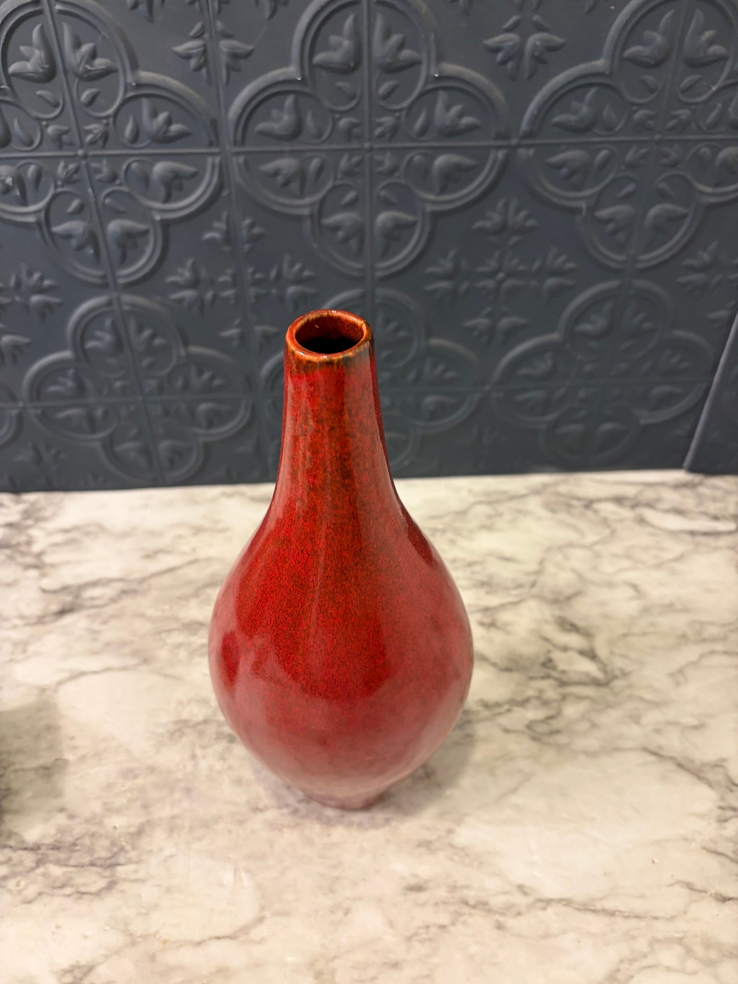 Teardrop Red Vase with Small Neck