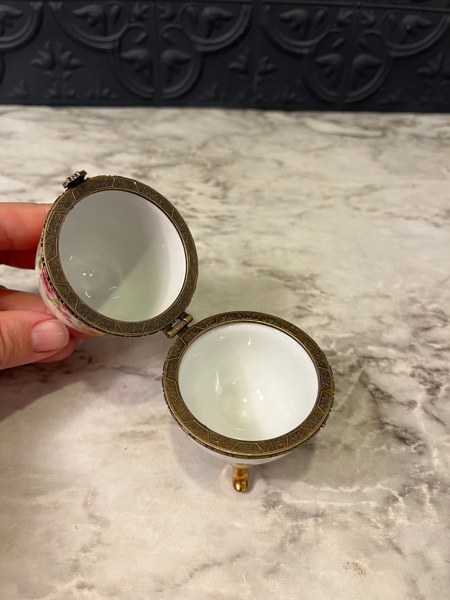 Porcelain Floral Egg Trinket Box