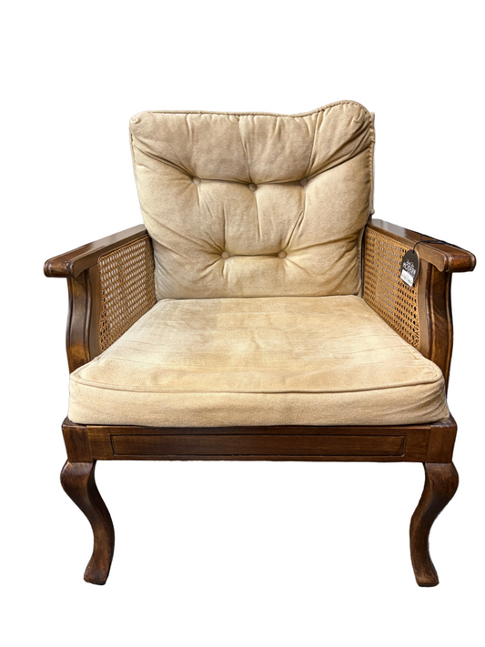 Champagne Velvet Chair with Cane Arms