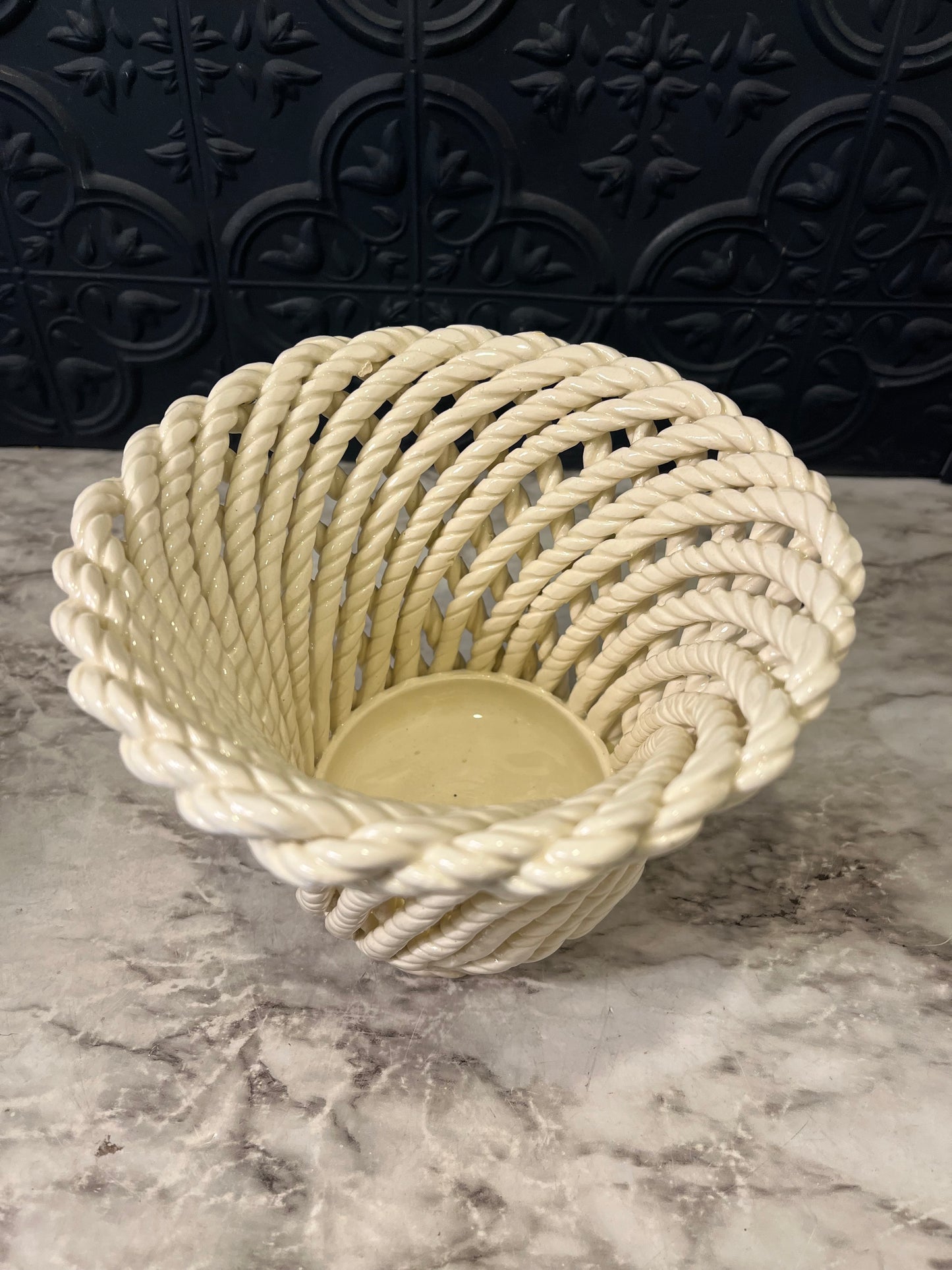 Ceramic open weave planter Marked Spain