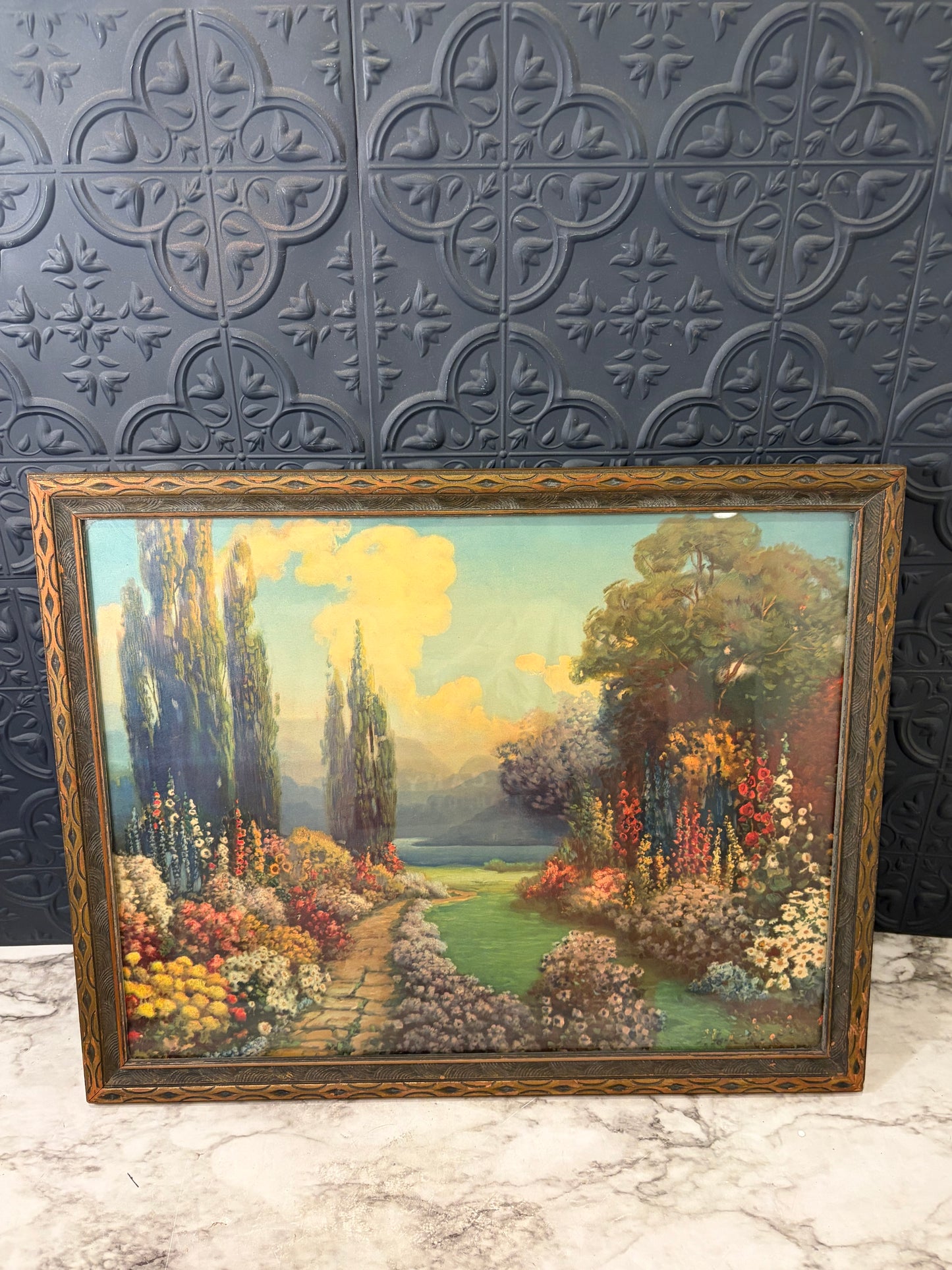 English Garden Lithograph Framed