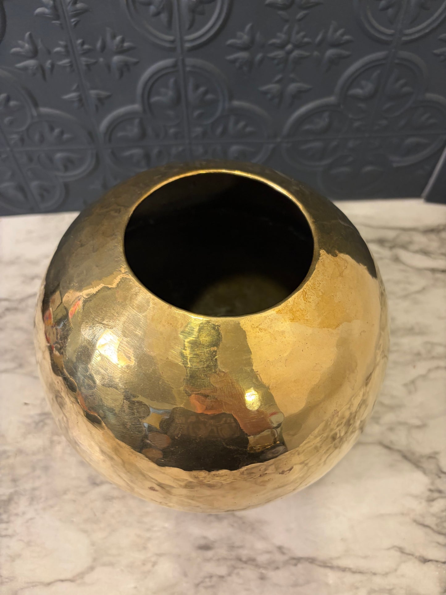 Hammered Brass Round Vase