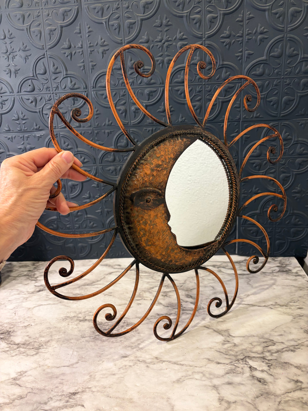 Black Wrought Iron Moon Mirror